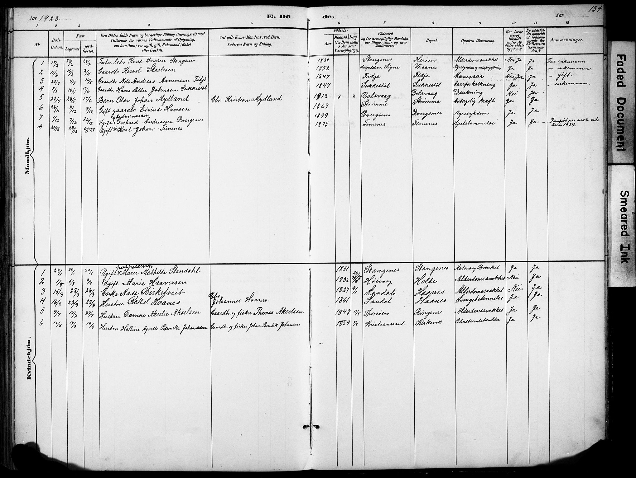 Oddernes sokneprestkontor, SAK/1111-0033/F/Fb/Fbb/L0002: Parish register (copy) no. B 2, 1889-1933, p. 134