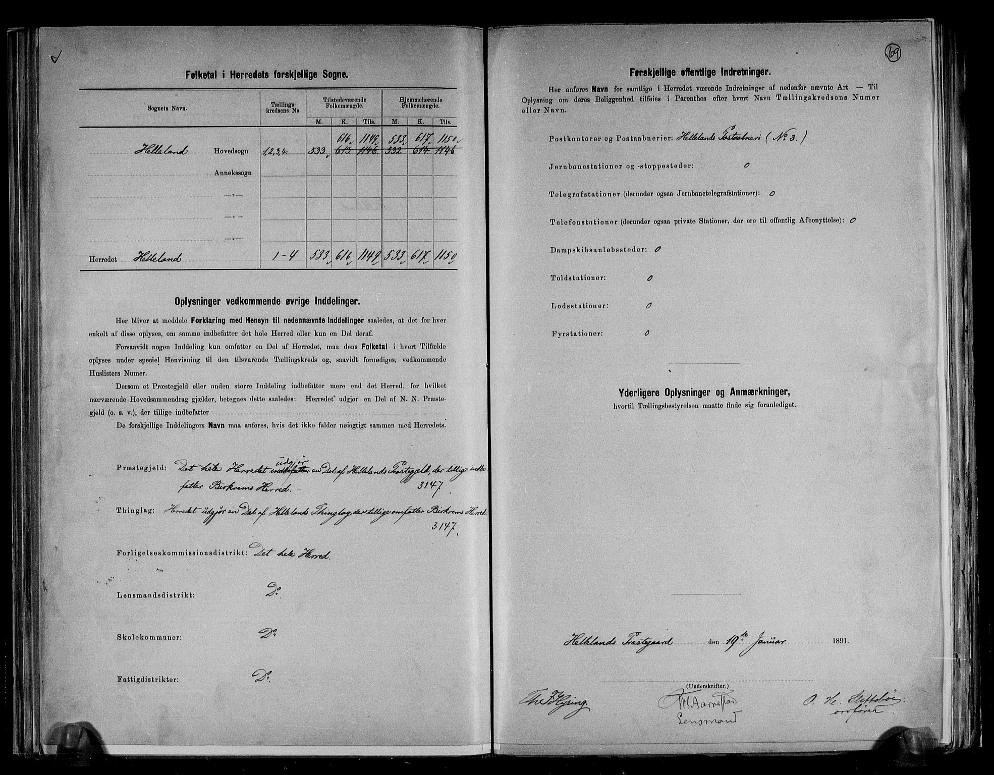 RA, 1891 census for 1115 Helleland, 1891, p. 3