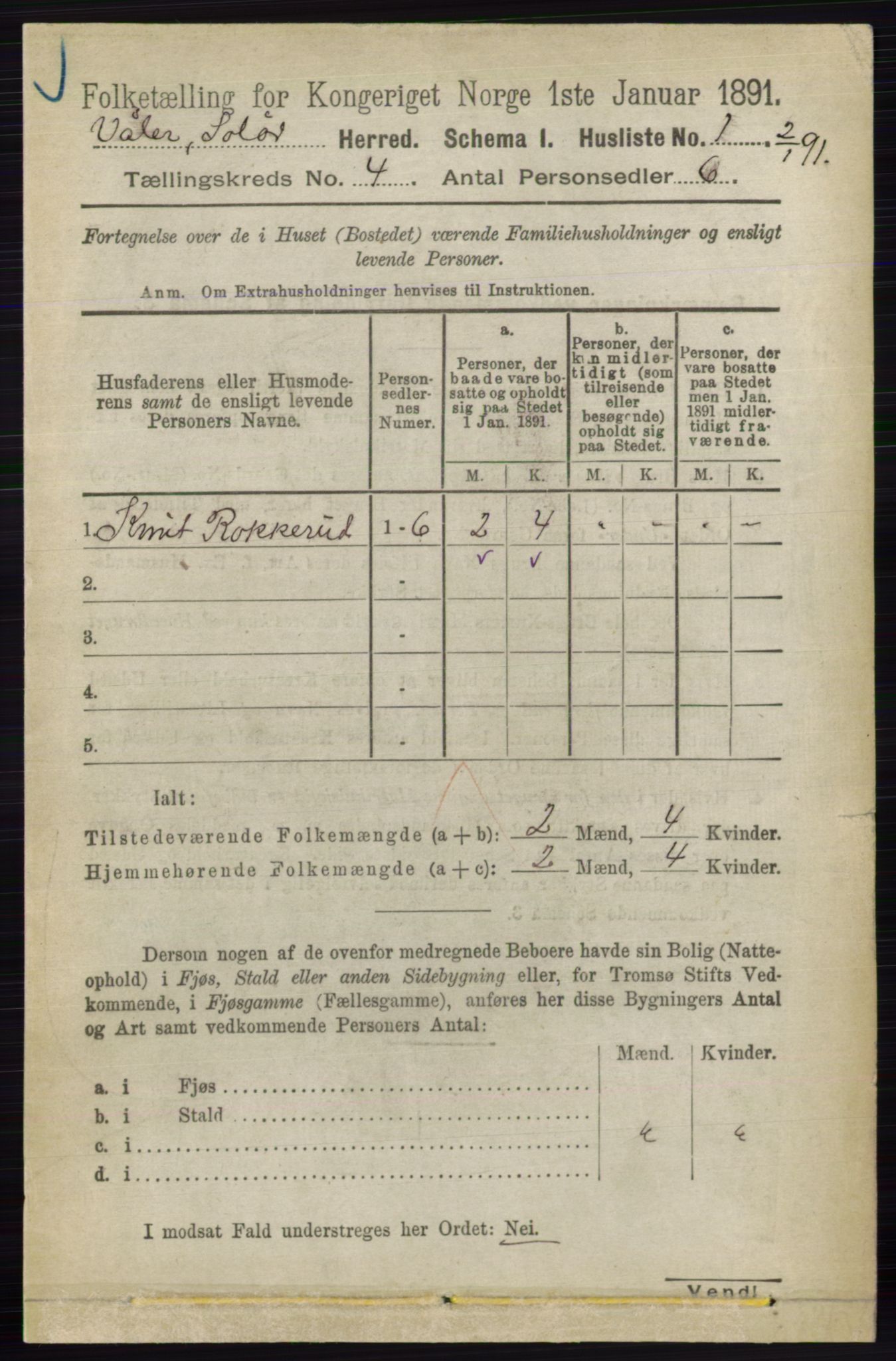 RA, 1891 census for 0426 Våler, 1891, p. 1406