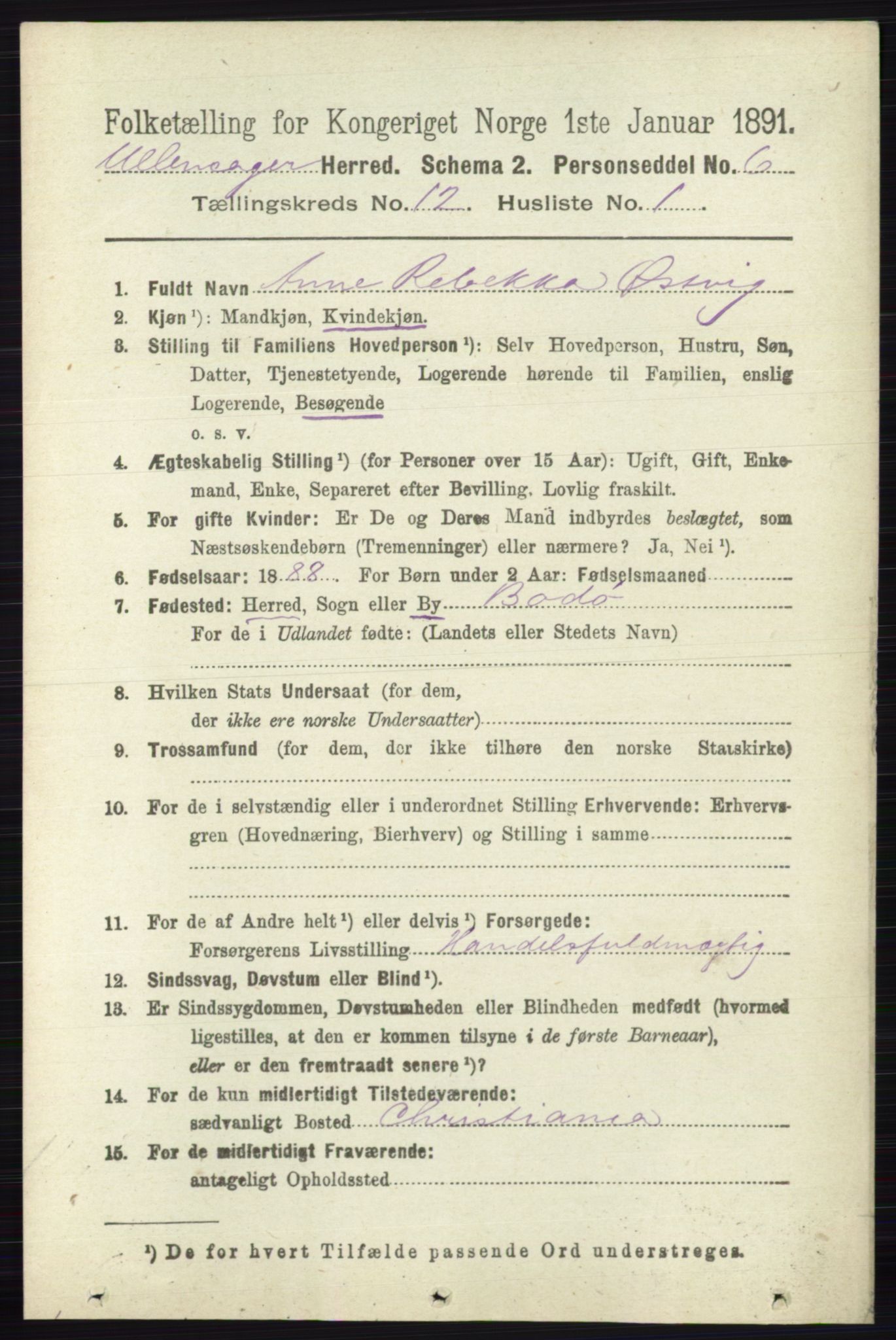 RA, 1891 census for 0235 Ullensaker, 1891, p. 5615