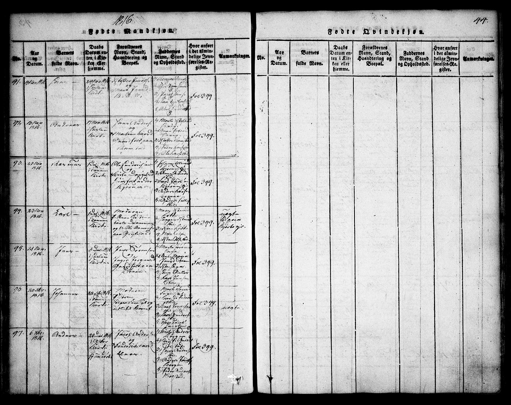 Asker prestekontor Kirkebøker, AV/SAO-A-10256a/F/Fa/L0006: Parish register (official) no. I 6, 1814-1824, p. 44