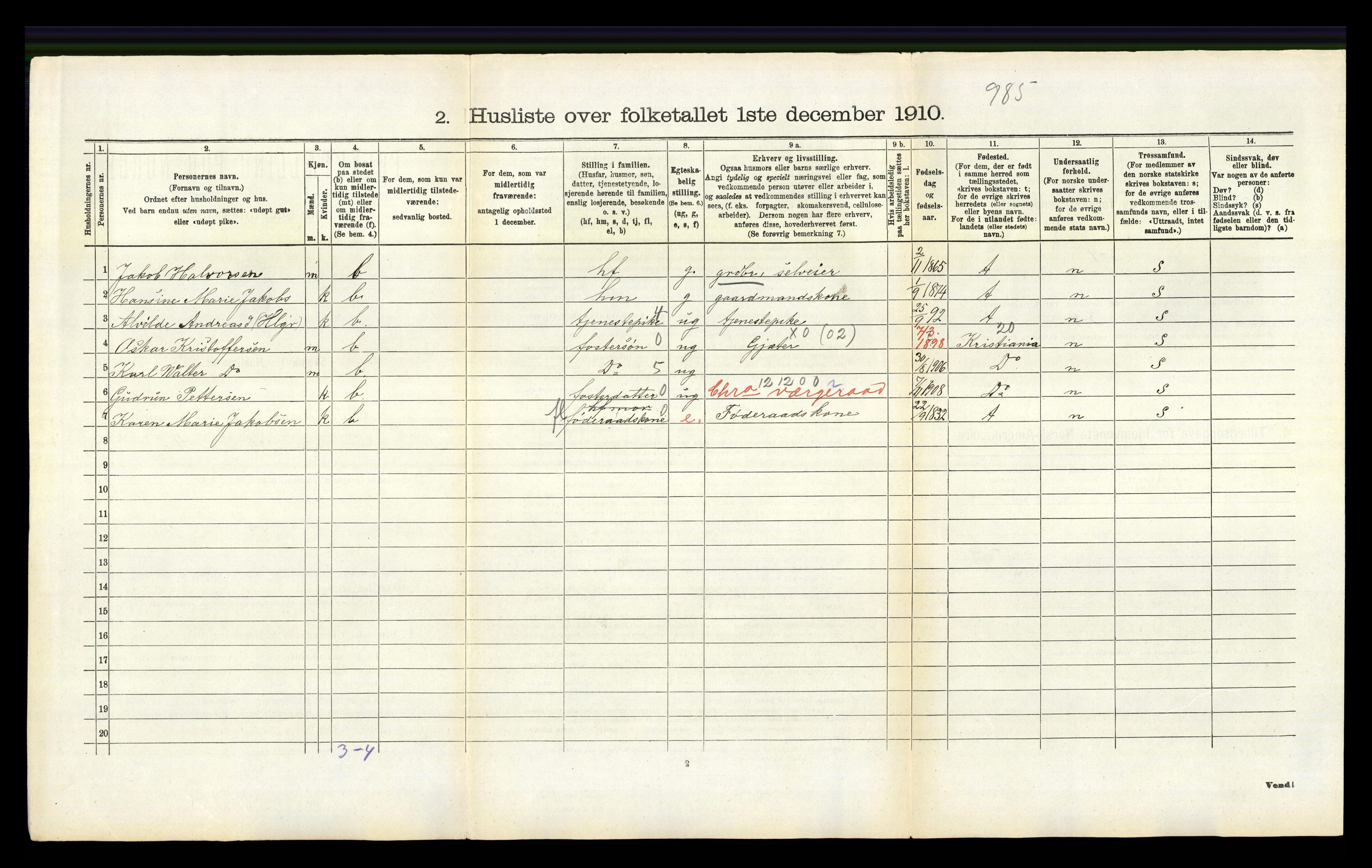 RA, 1910 census for Brunlanes, 1910, p. 910