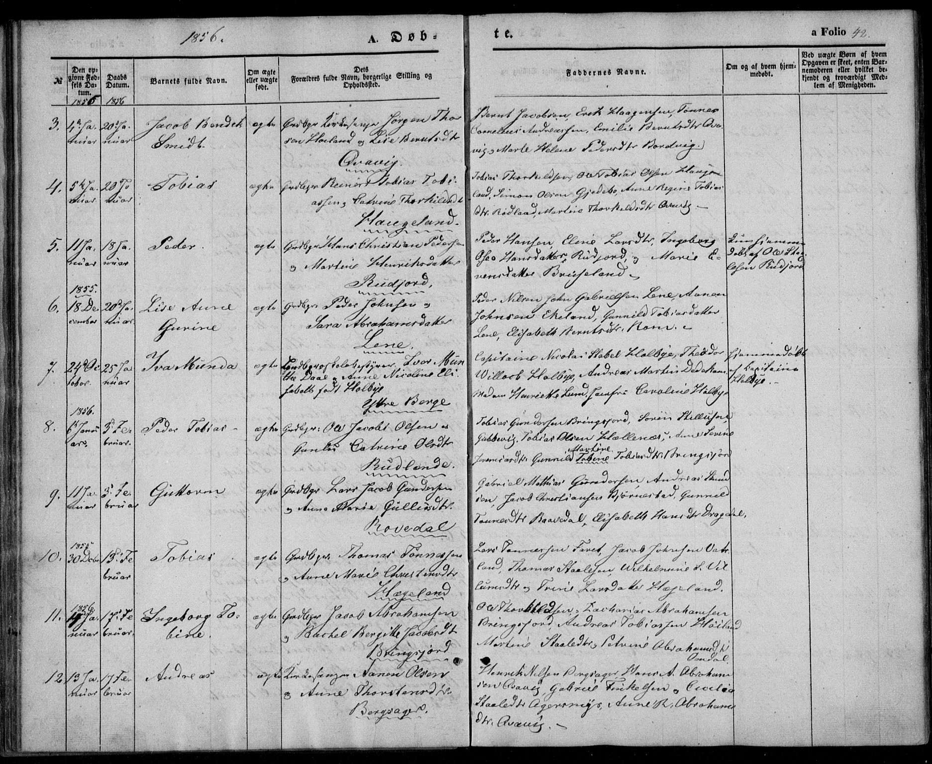 Lyngdal sokneprestkontor, AV/SAK-1111-0029/F/Fa/Fac/L0009: Parish register (official) no. A 9, 1852-1864, p. 42