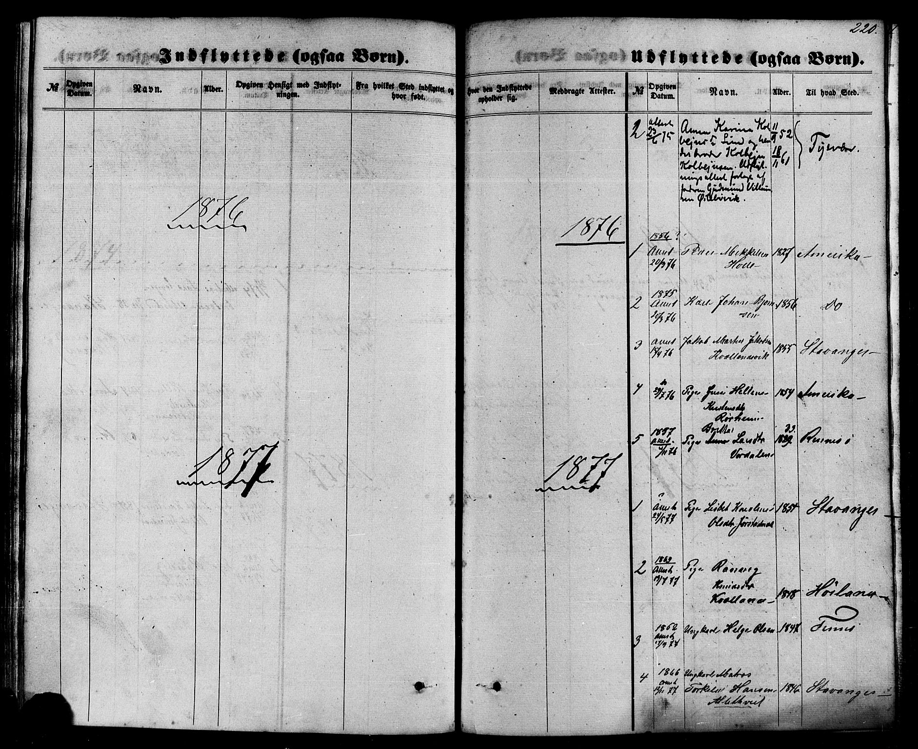 Nedstrand sokneprestkontor, SAST/A-101841/01/IV: Parish register (official) no. A 10, 1861-1887, p. 220