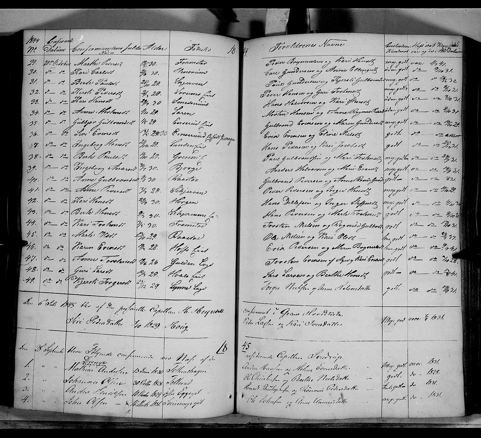 Gran prestekontor, AV/SAH-PREST-112/H/Ha/Haa/L0011: Parish register (official) no. 11, 1842-1856, p. 664-665