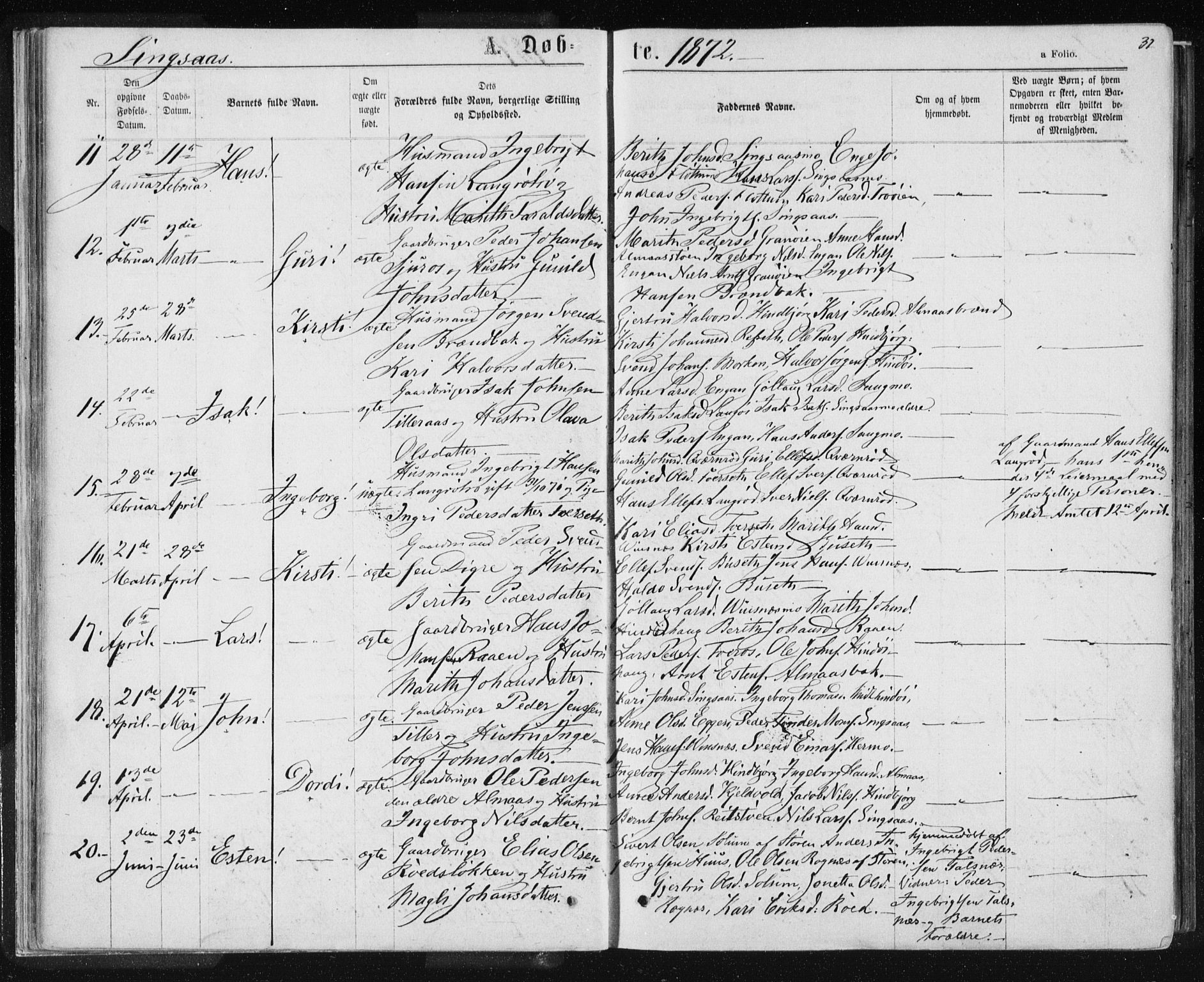 Ministerialprotokoller, klokkerbøker og fødselsregistre - Sør-Trøndelag, SAT/A-1456/685/L0970: Parish register (official) no. 685A08 /2, 1870-1878, p. 31
