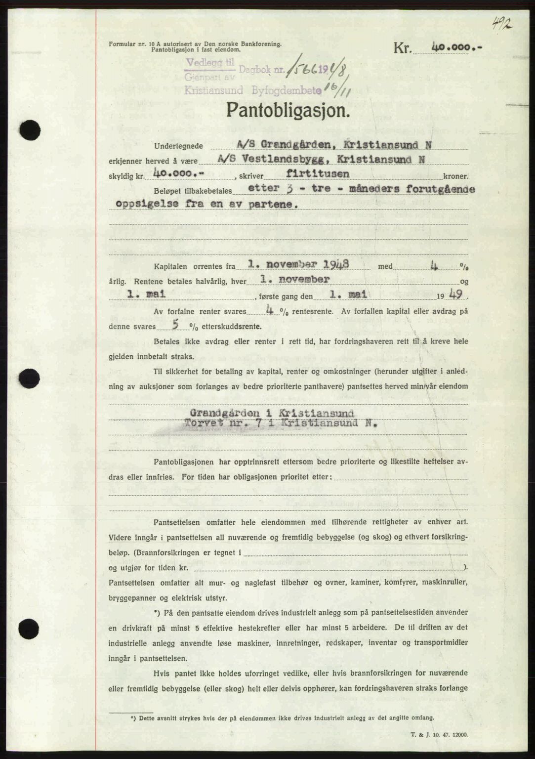 Kristiansund byfogd, AV/SAT-A-4587/A/27: Mortgage book no. 44, 1947-1948, Diary no: : 1566/1948