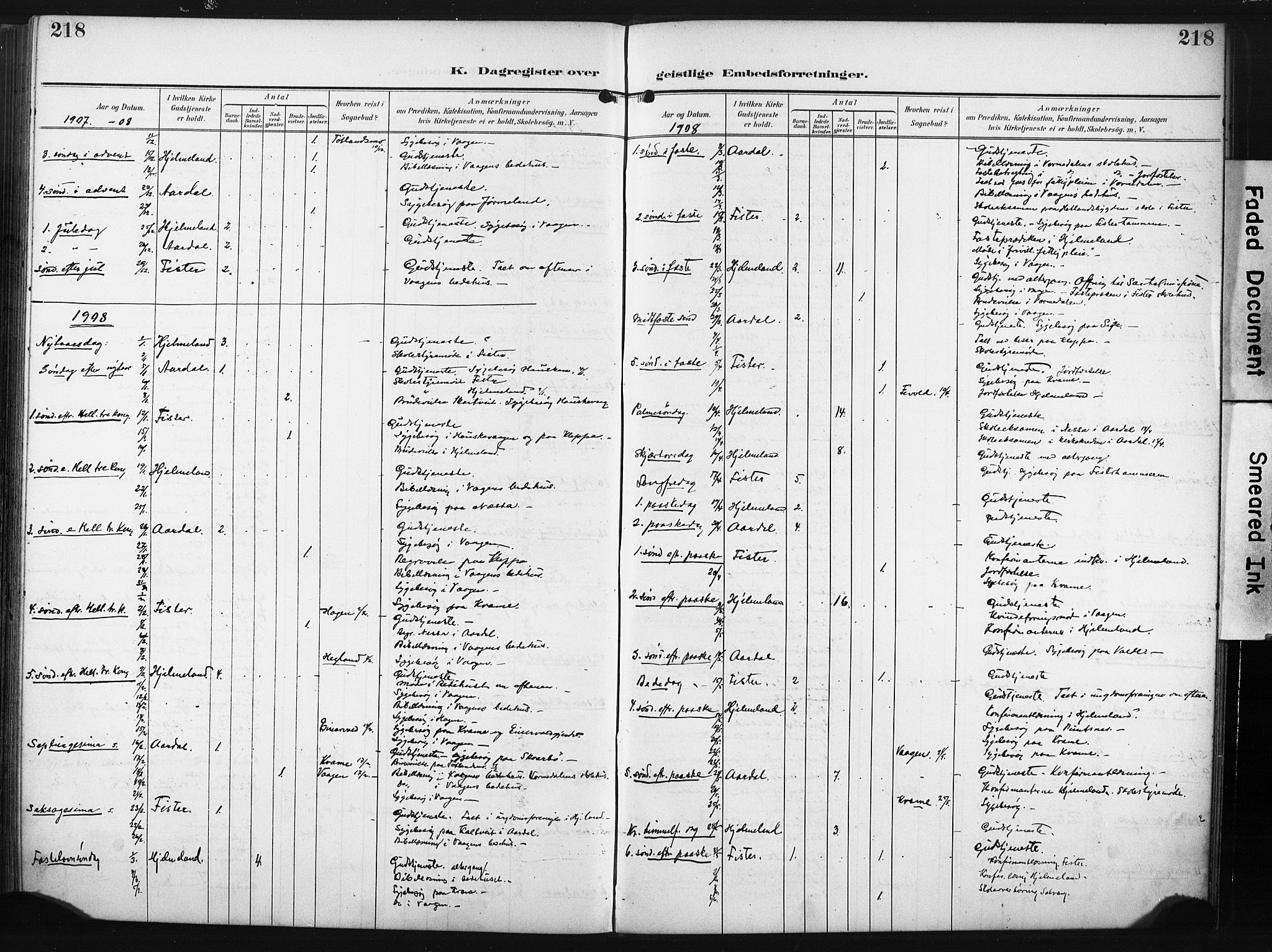 Hjelmeland sokneprestkontor, AV/SAST-A-101843/02/A/L0002: Parish register (official) no. A 17, 1901-1916, p. 218