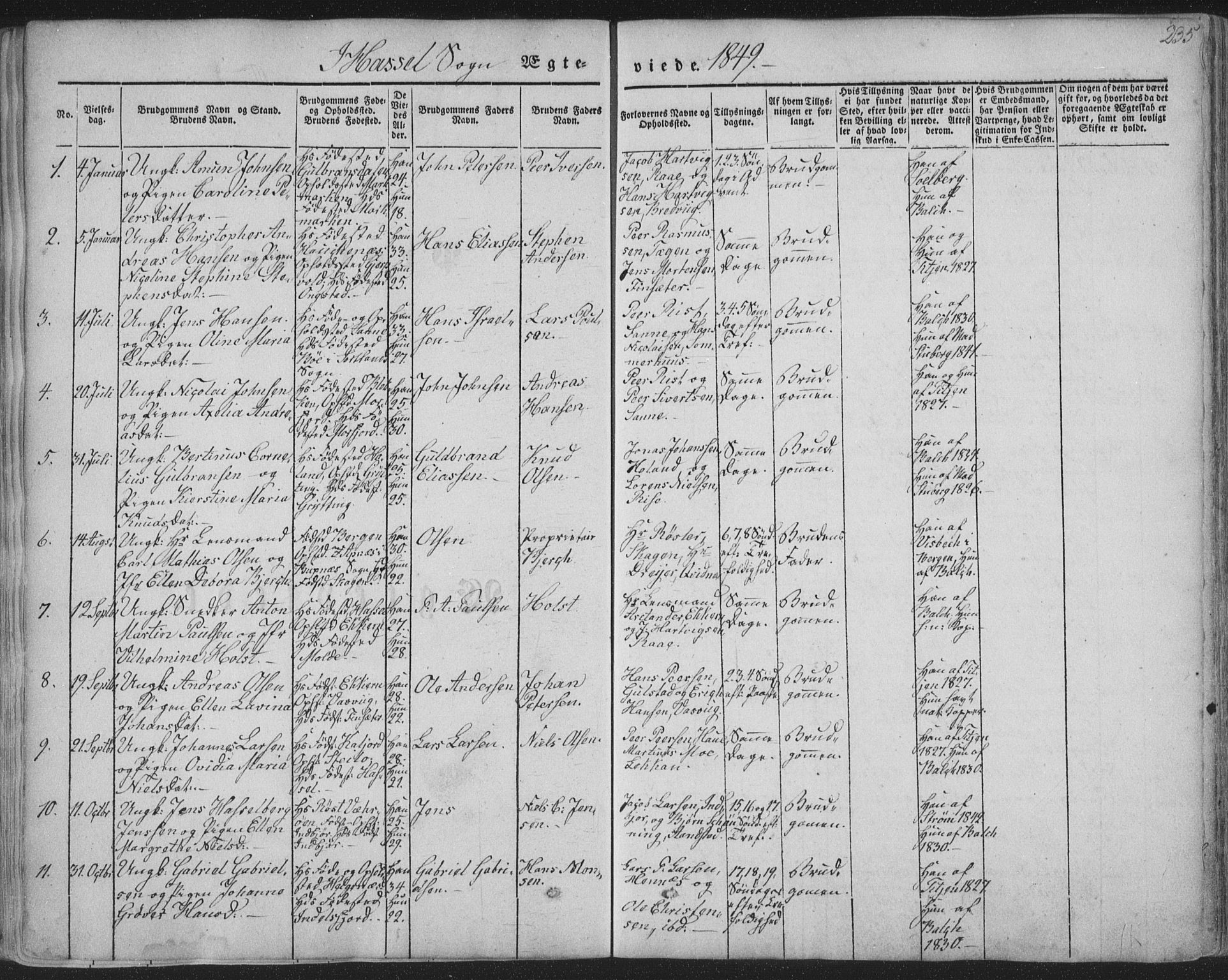 Ministerialprotokoller, klokkerbøker og fødselsregistre - Nordland, AV/SAT-A-1459/888/L1241: Parish register (official) no. 888A07, 1849-1869, p. 235