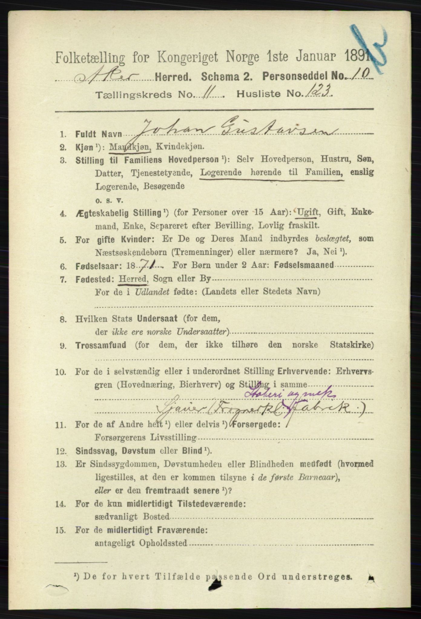 RA, 1891 census for 0218 Aker, 1891, p. 11331