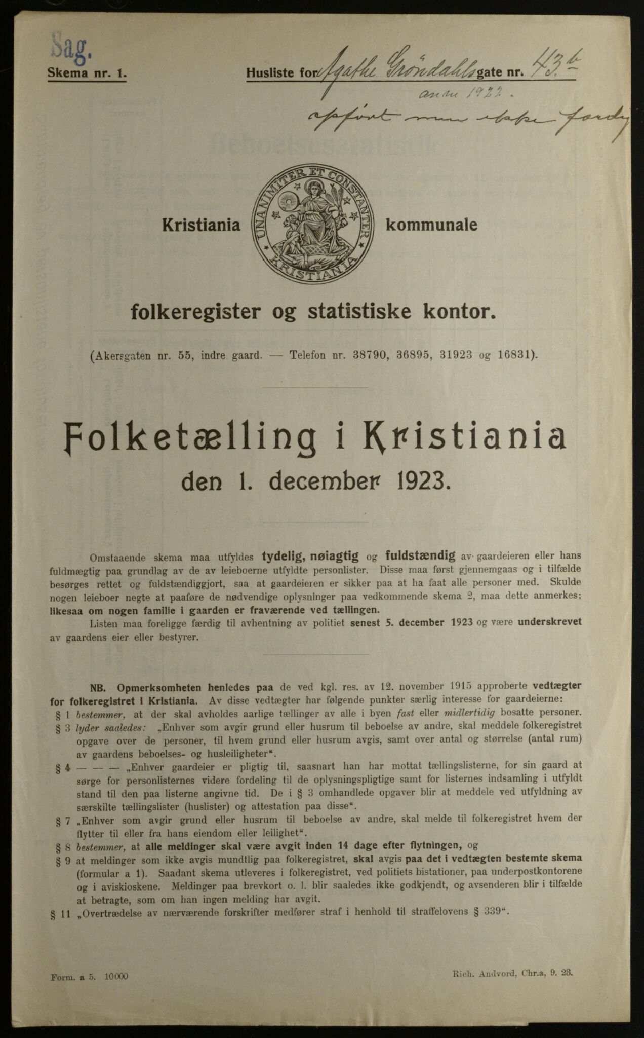 OBA, Municipal Census 1923 for Kristiania, 1923, p. 363