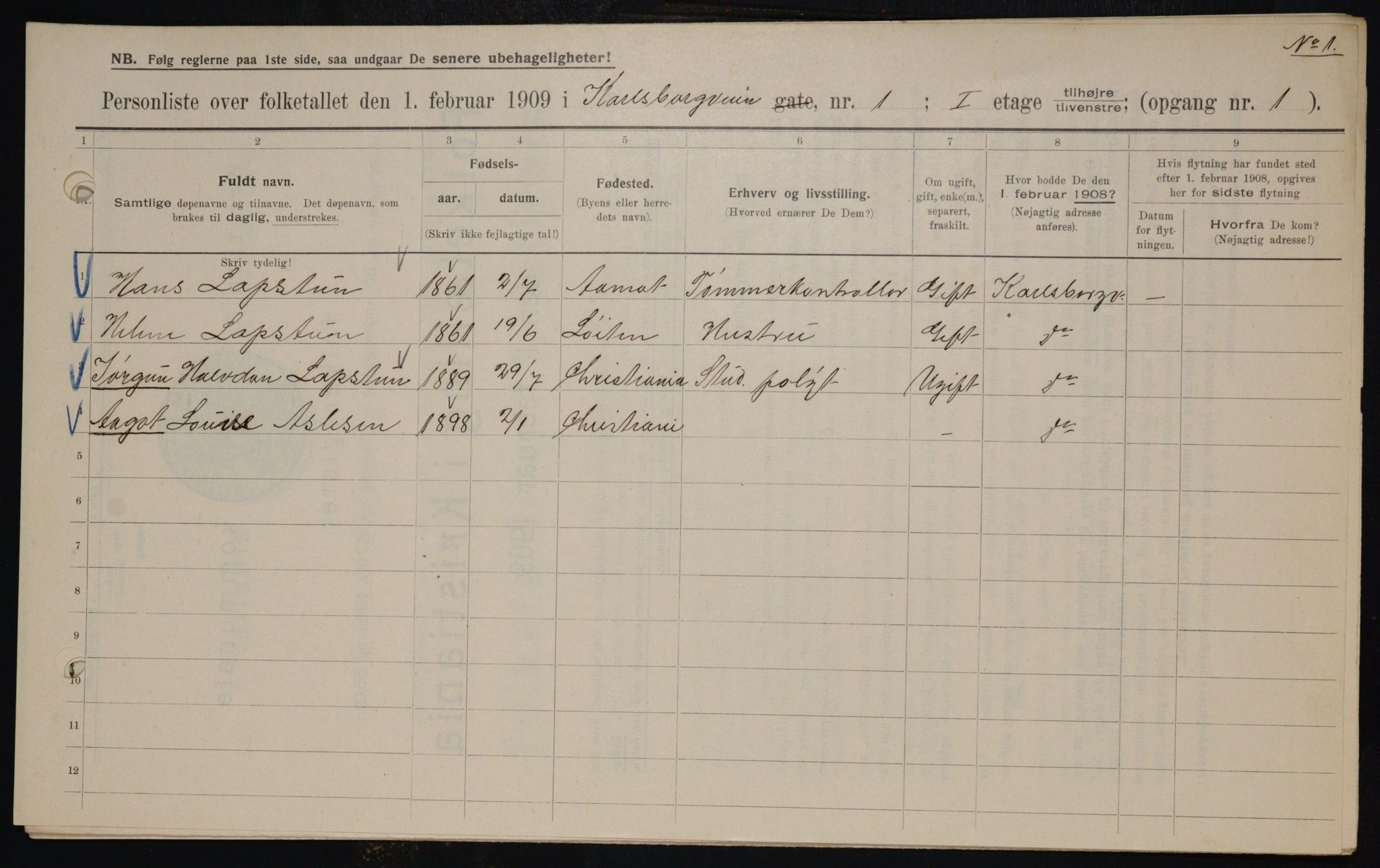 OBA, Municipal Census 1909 for Kristiania, 1909, p. 44642