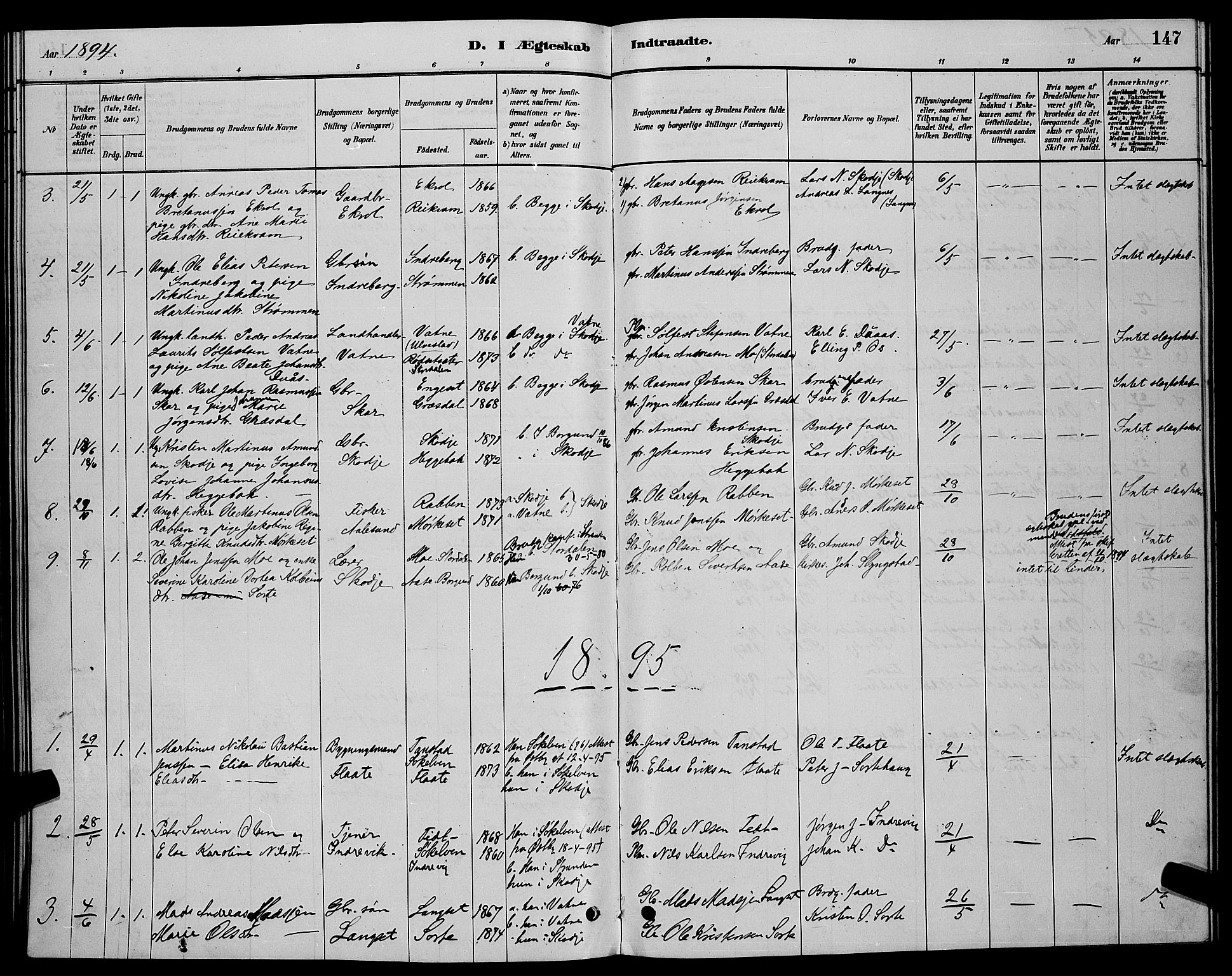 Ministerialprotokoller, klokkerbøker og fødselsregistre - Møre og Romsdal, AV/SAT-A-1454/524/L0365: Parish register (copy) no. 524C06, 1880-1899, p. 147