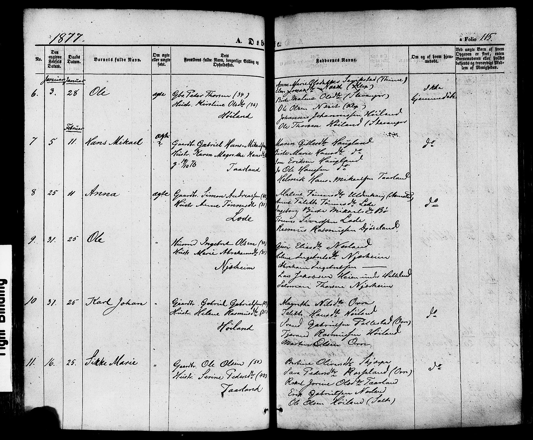 Hå sokneprestkontor, AV/SAST-A-101801/001/30BA/L0008: Parish register (official) no. A 7, 1853-1878, p. 115