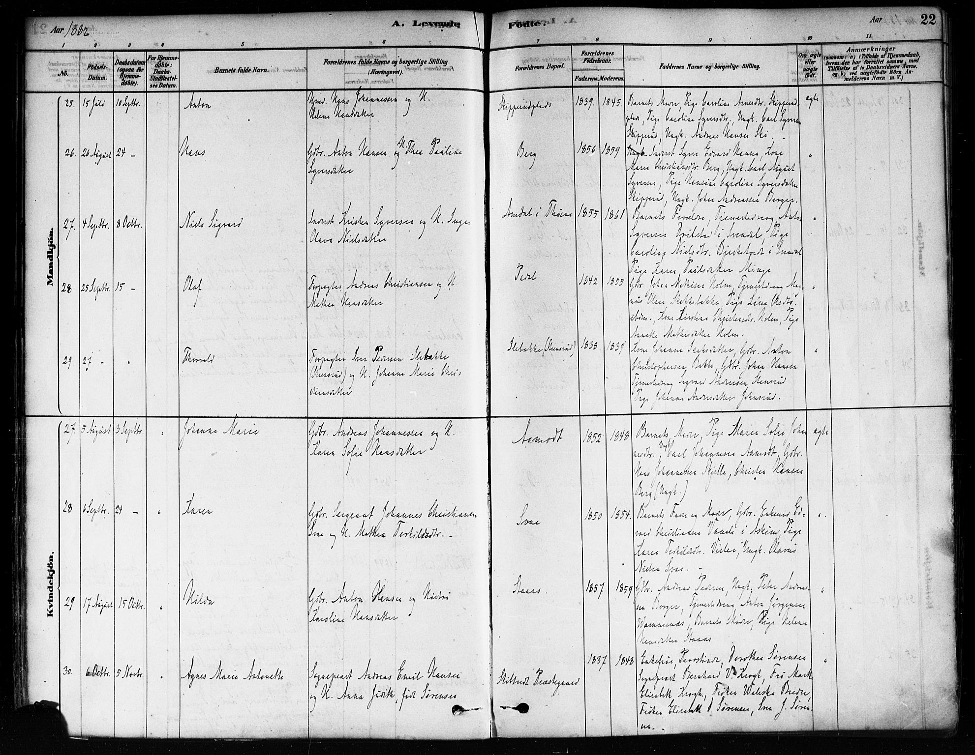 Skiptvet prestekontor Kirkebøker, AV/SAO-A-20009/F/Fa/L0009: Parish register (official) no. 9, 1878-1900, p. 22