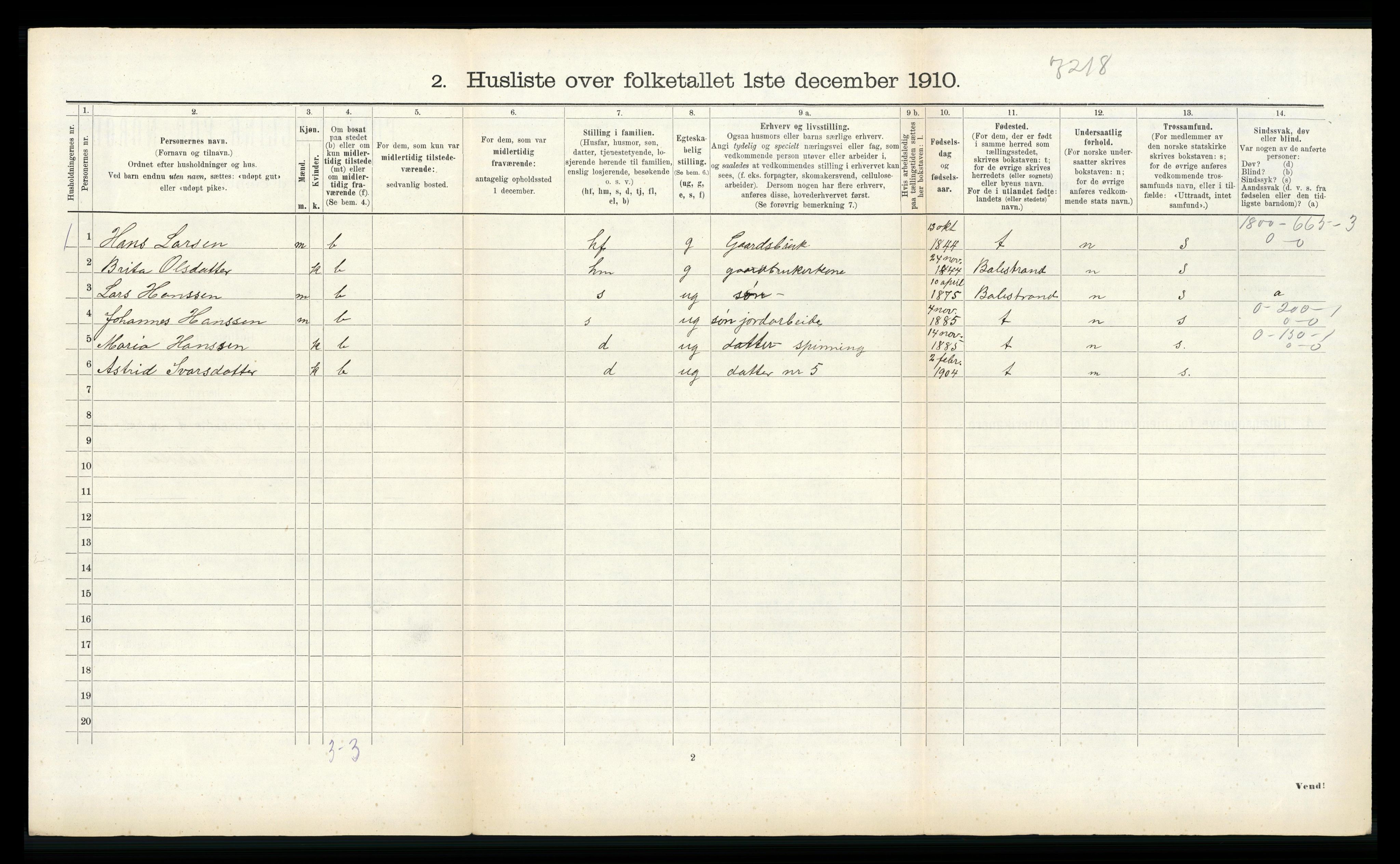 RA, 1910 census for Vik, 1910, p. 432