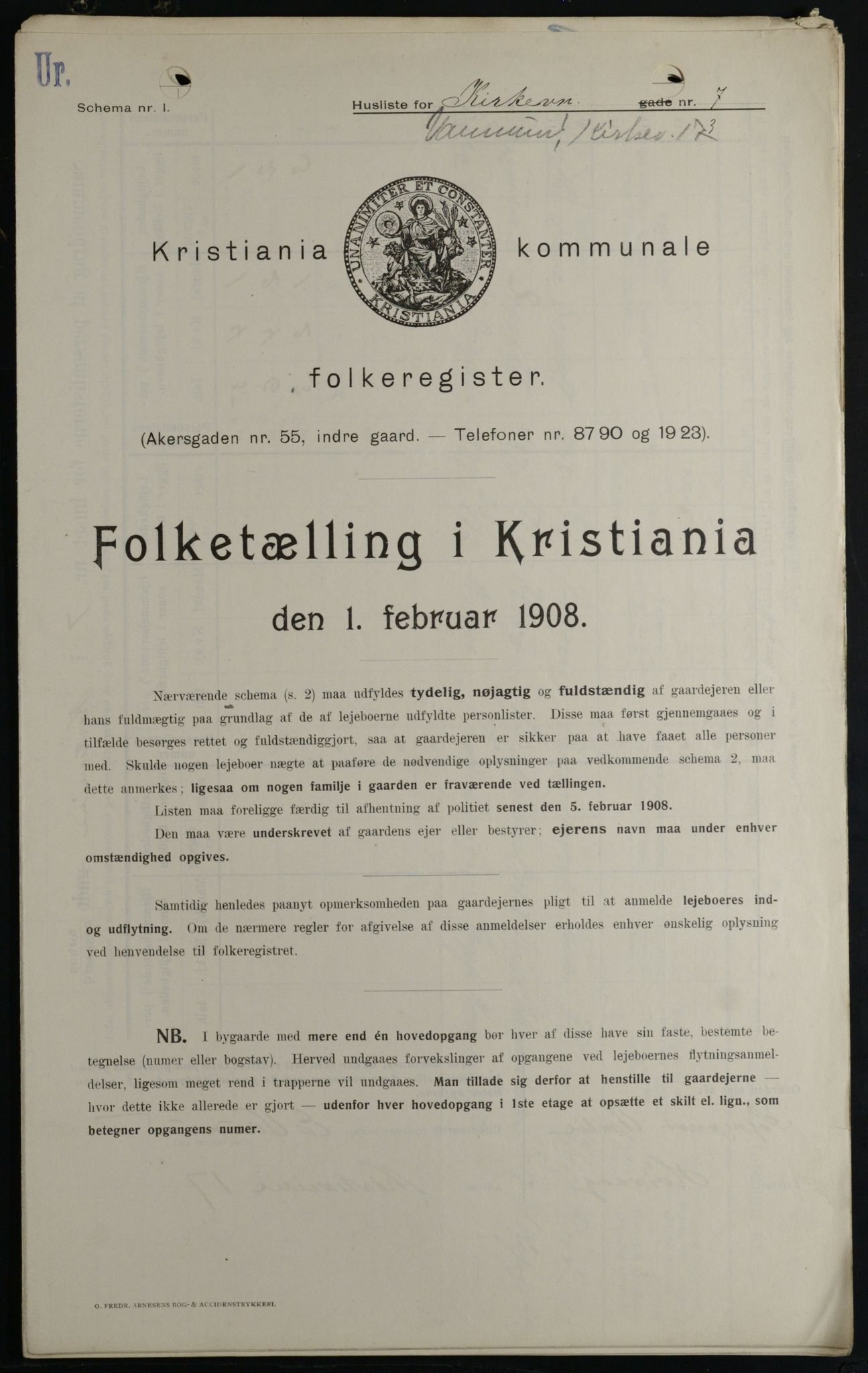 OBA, Municipal Census 1908 for Kristiania, 1908, p. 45582