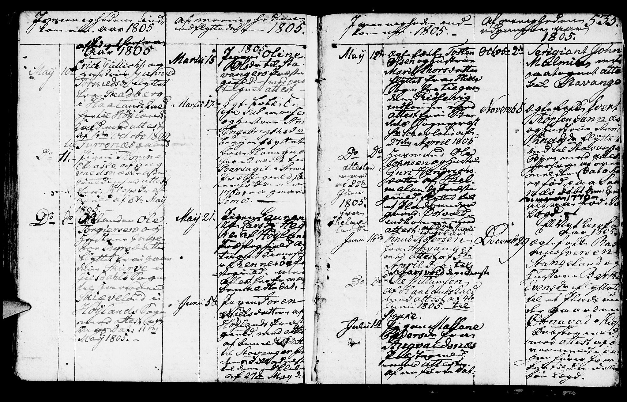 Høyland sokneprestkontor, AV/SAST-A-101799/001/30BA/L0005: Parish register (official) no. A 5, 1804-1815, p. 535