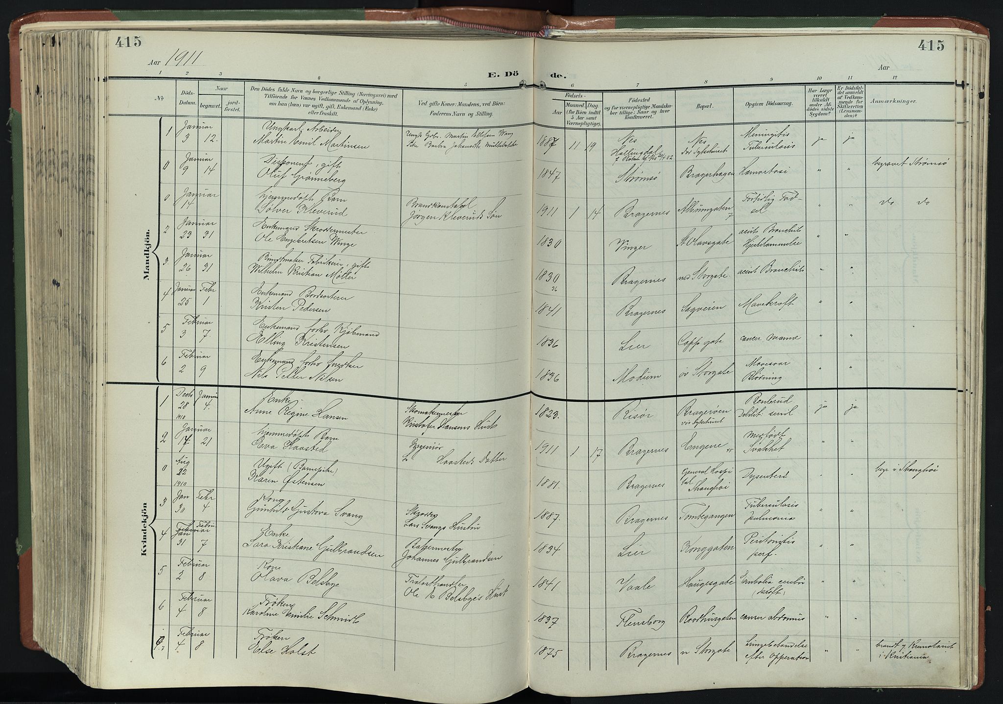 Bragernes kirkebøker, AV/SAKO-A-6/F/Fb/L0009: Parish register (official) no. II 9, 1902-1911, p. 415