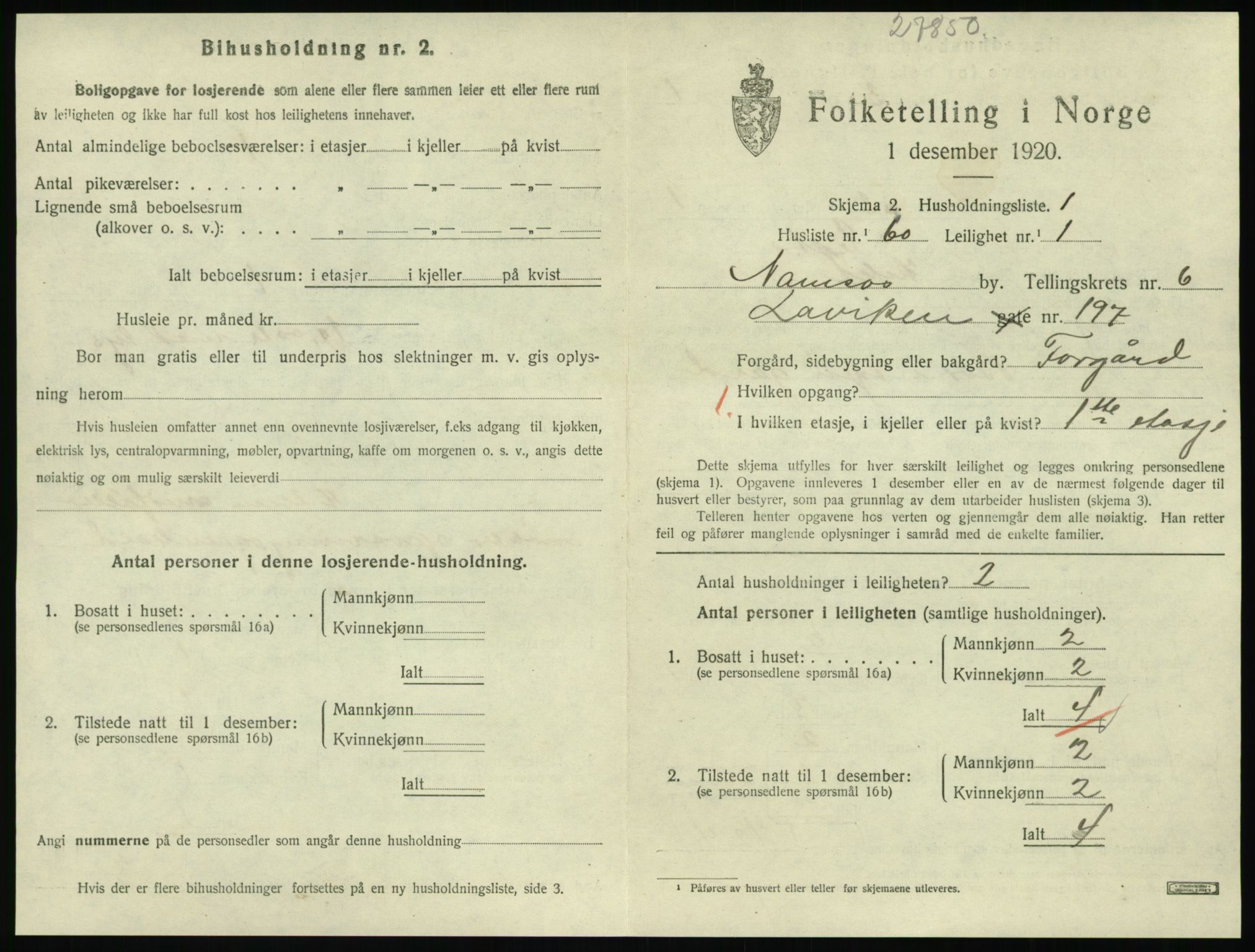 SAT, 1920 census for Namsos, 1920, p. 1999