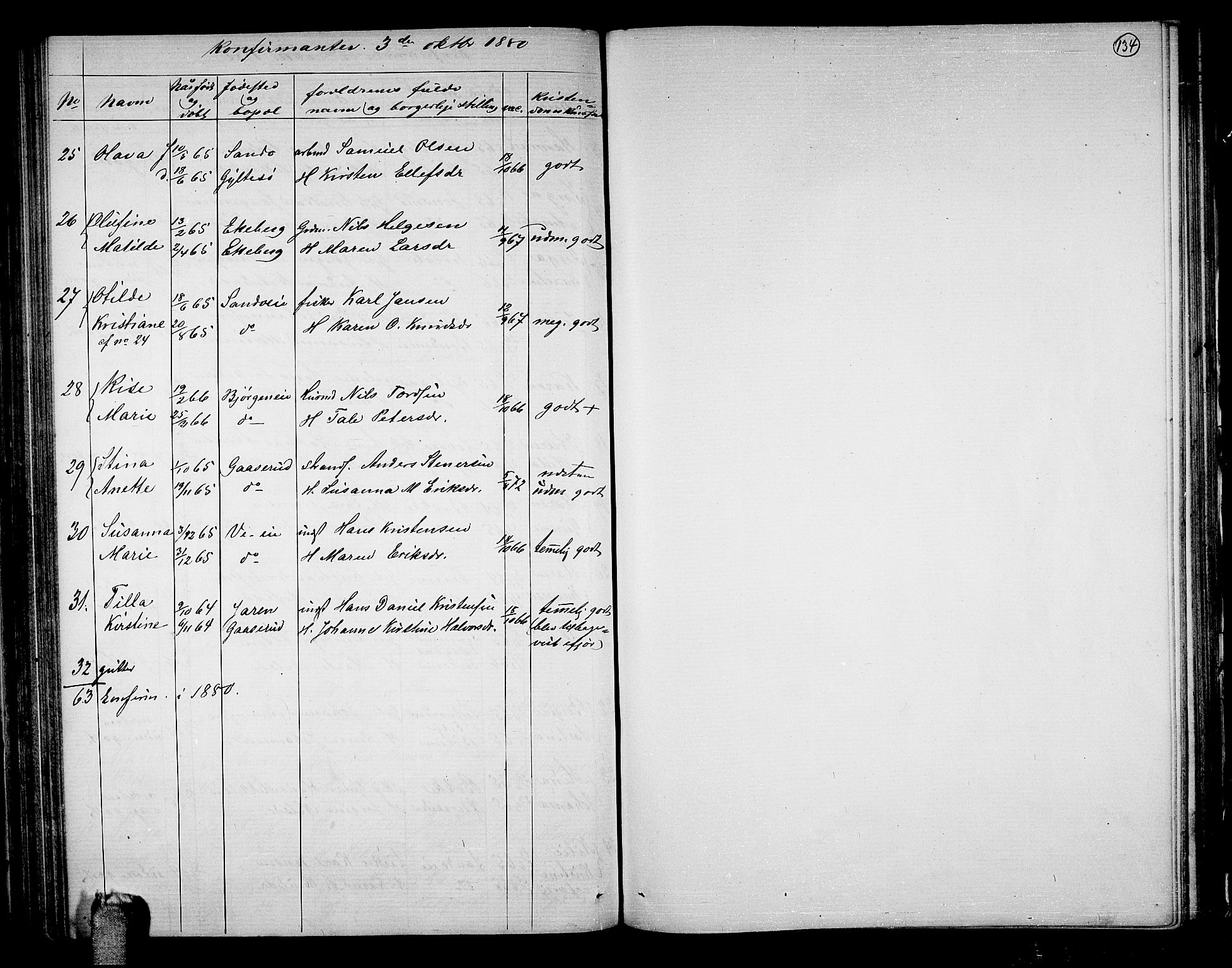 Sande Kirkebøker, AV/SAKO-A-53/G/Ga/L0003: Parish register (copy) no. 3, 1864-1882, p. 134