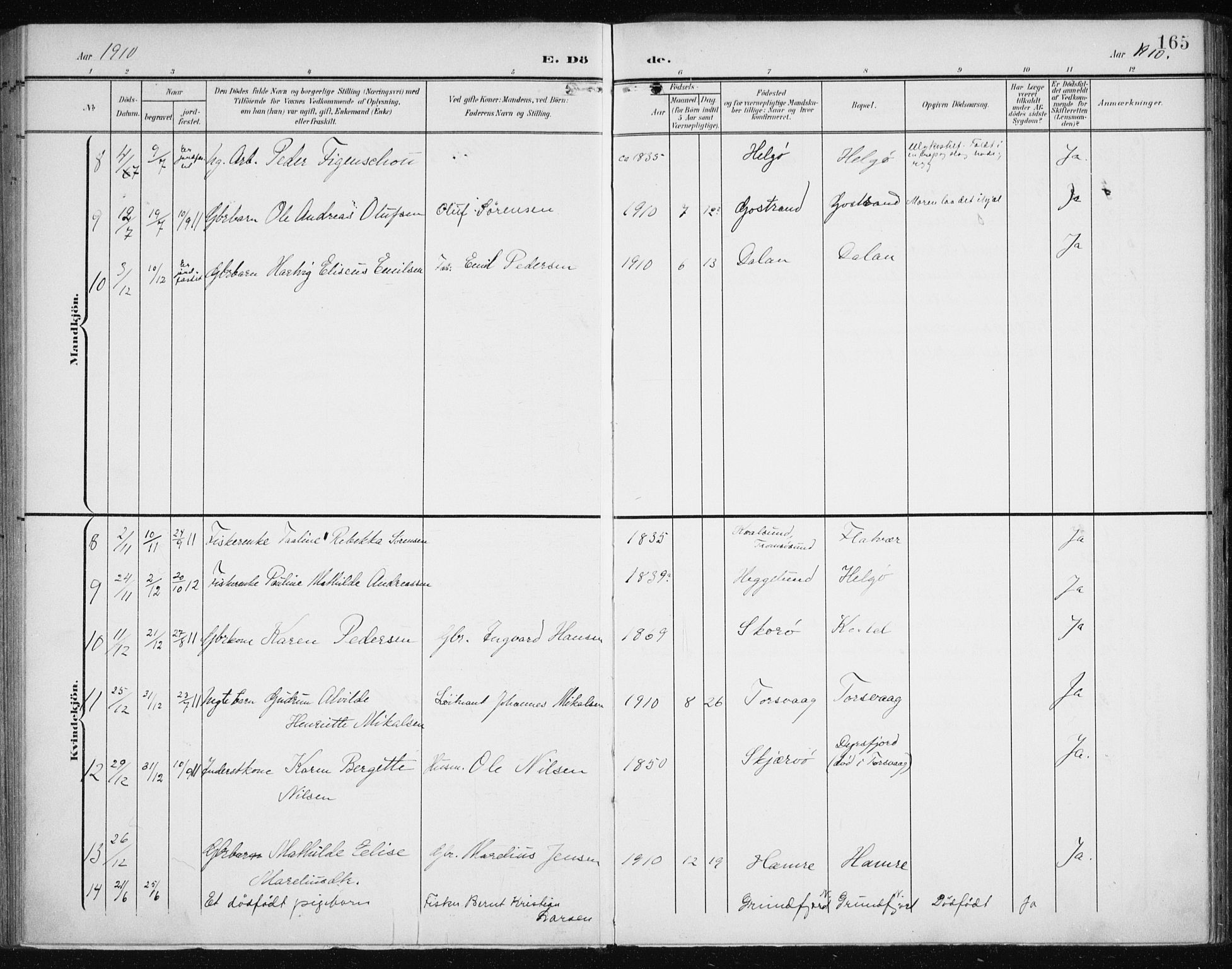 Karlsøy sokneprestembete, SATØ/S-1299/H/Ha/Haa/L0013kirke: Parish register (official) no. 13, 1902-1916, p. 165