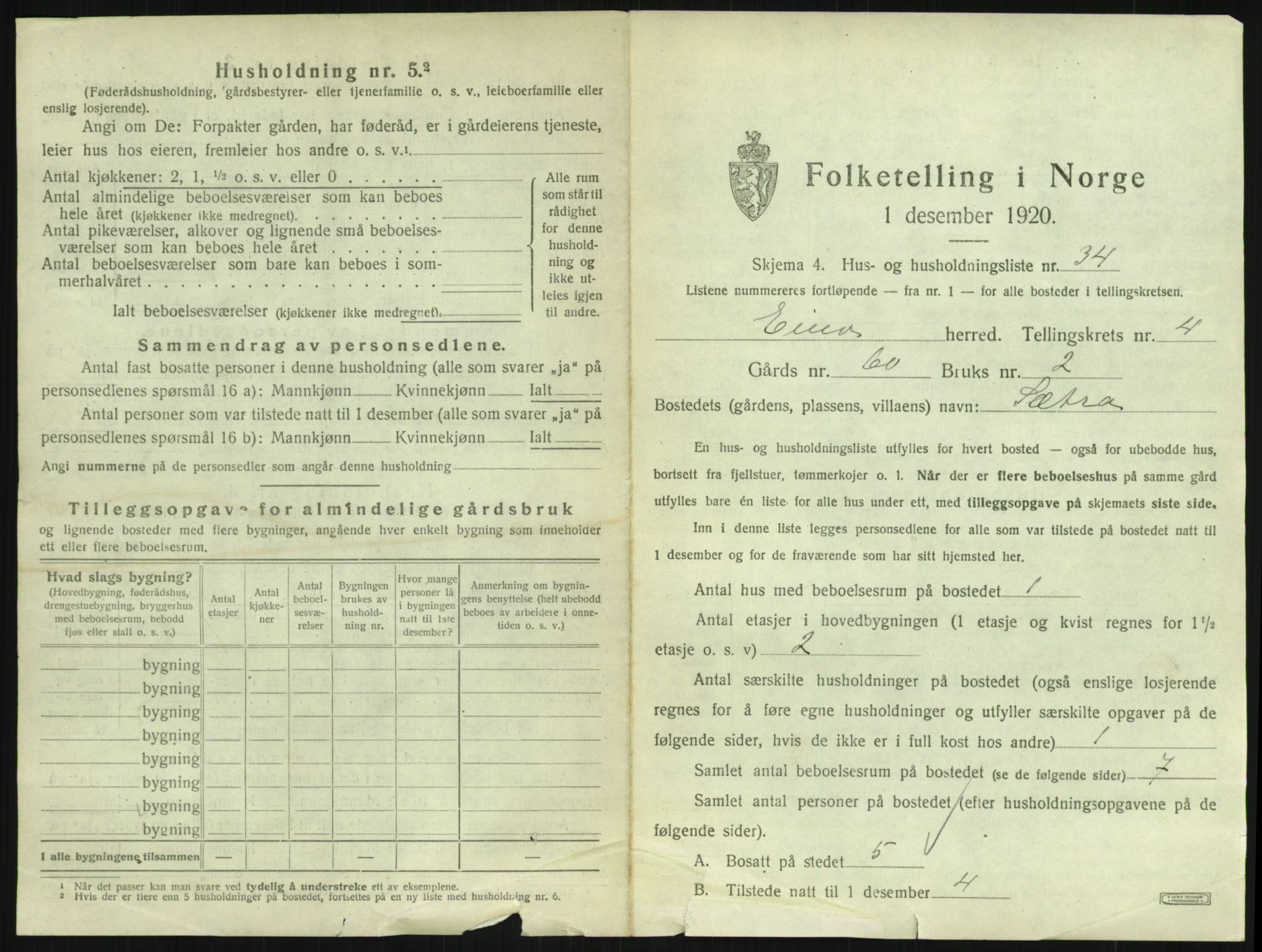 SAH, 1920 census for Eina, 1920, p. 512