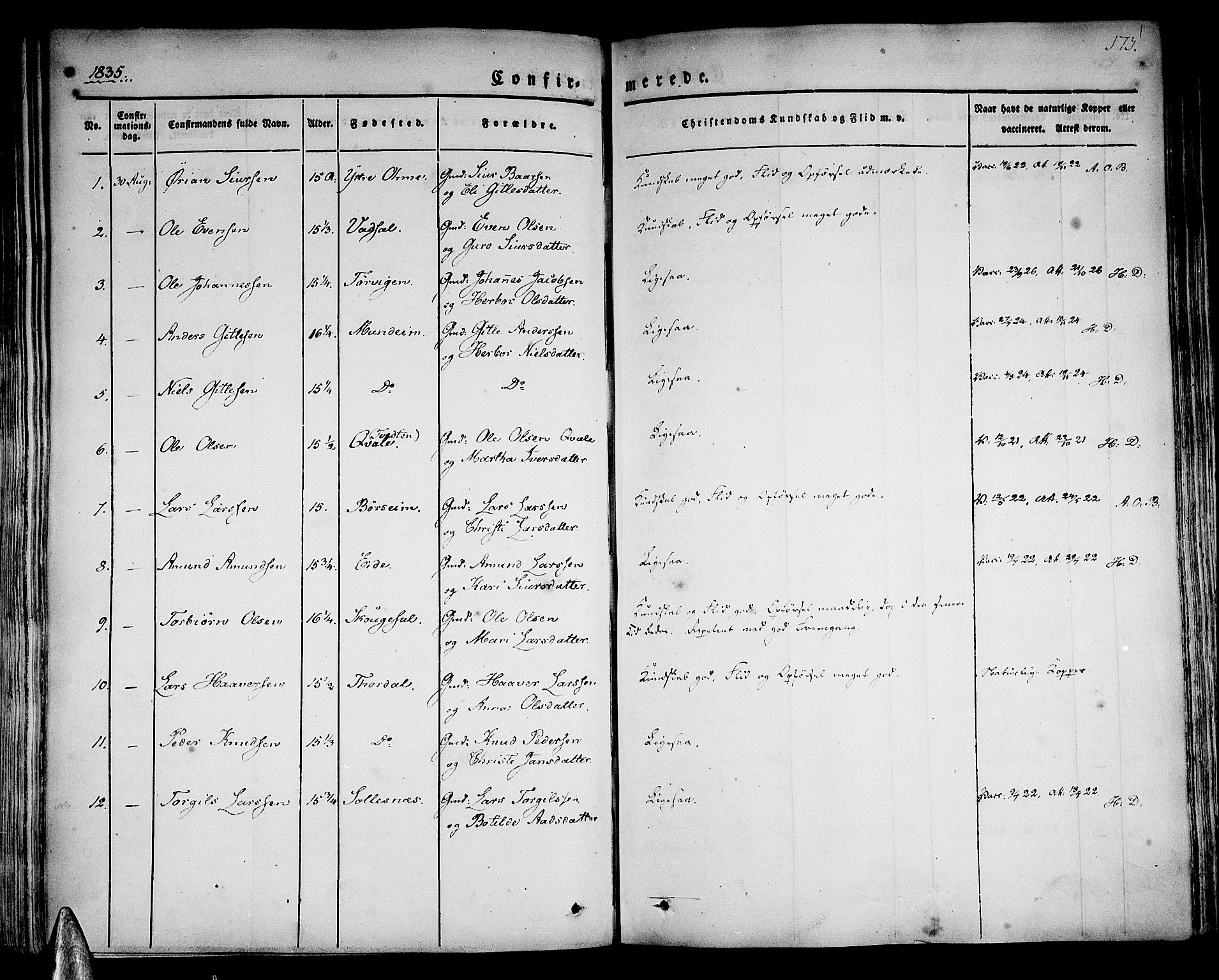 Strandebarm sokneprestembete, AV/SAB-A-78401/H/Haa: Parish register (official) no. A 6, 1826-1843, p. 175