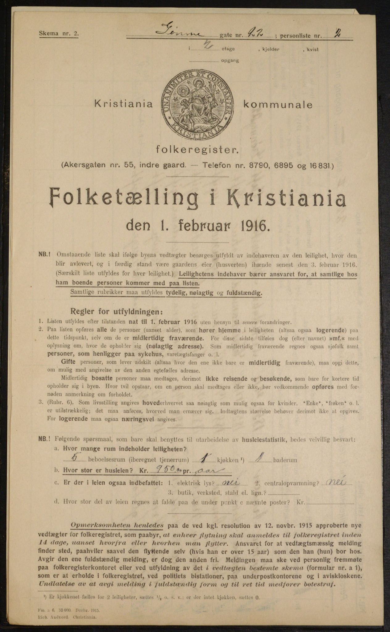 OBA, Municipal Census 1916 for Kristiania, 1916, p. 32965