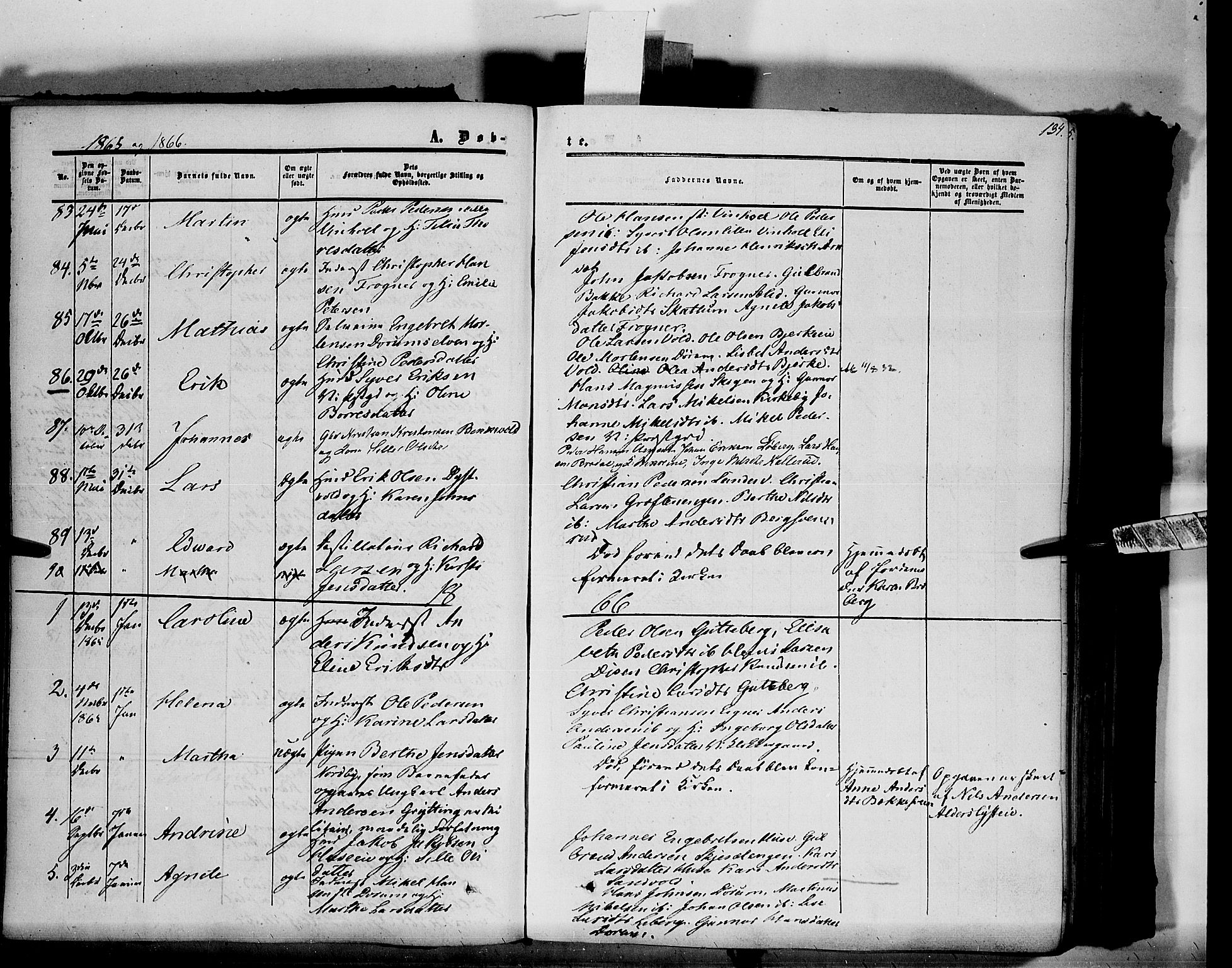 Vang prestekontor, Hedmark, SAH/PREST-008/H/Ha/Haa/L0012: Parish register (official) no. 12, 1855-1870, p. 134