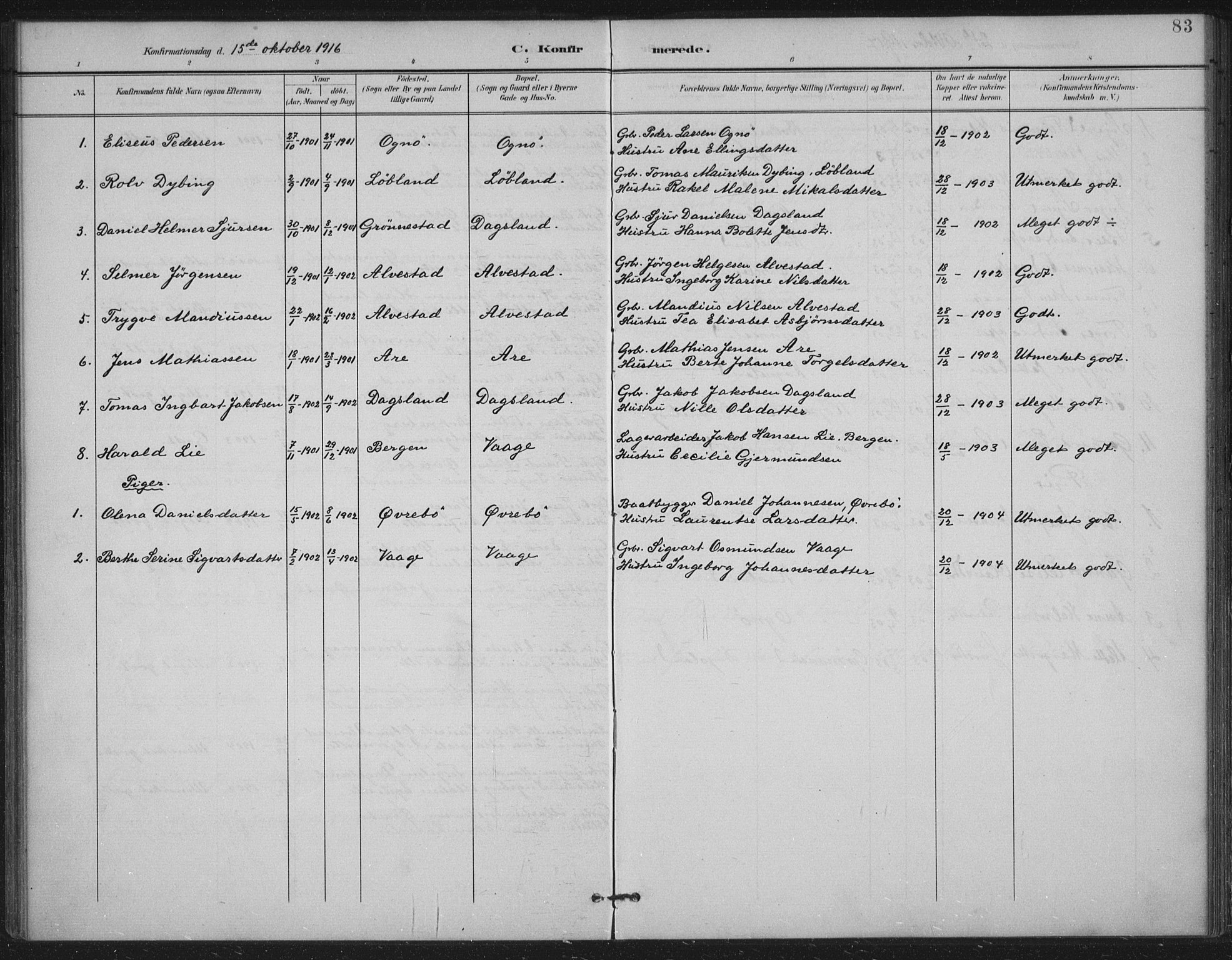 Tysvær sokneprestkontor, AV/SAST-A -101864/H/Ha/Haa/L0009: Parish register (official) no. A 9, 1898-1925, p. 83