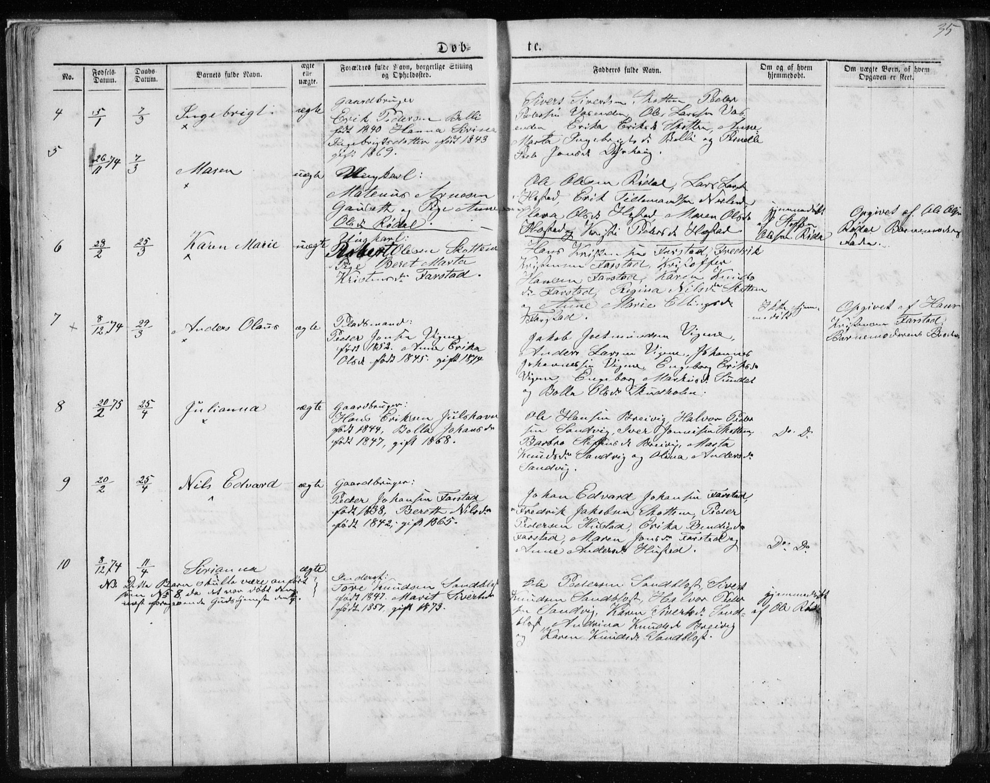 Ministerialprotokoller, klokkerbøker og fødselsregistre - Møre og Romsdal, AV/SAT-A-1454/567/L0782: Parish register (copy) no. 567C02, 1867-1886, p. 35