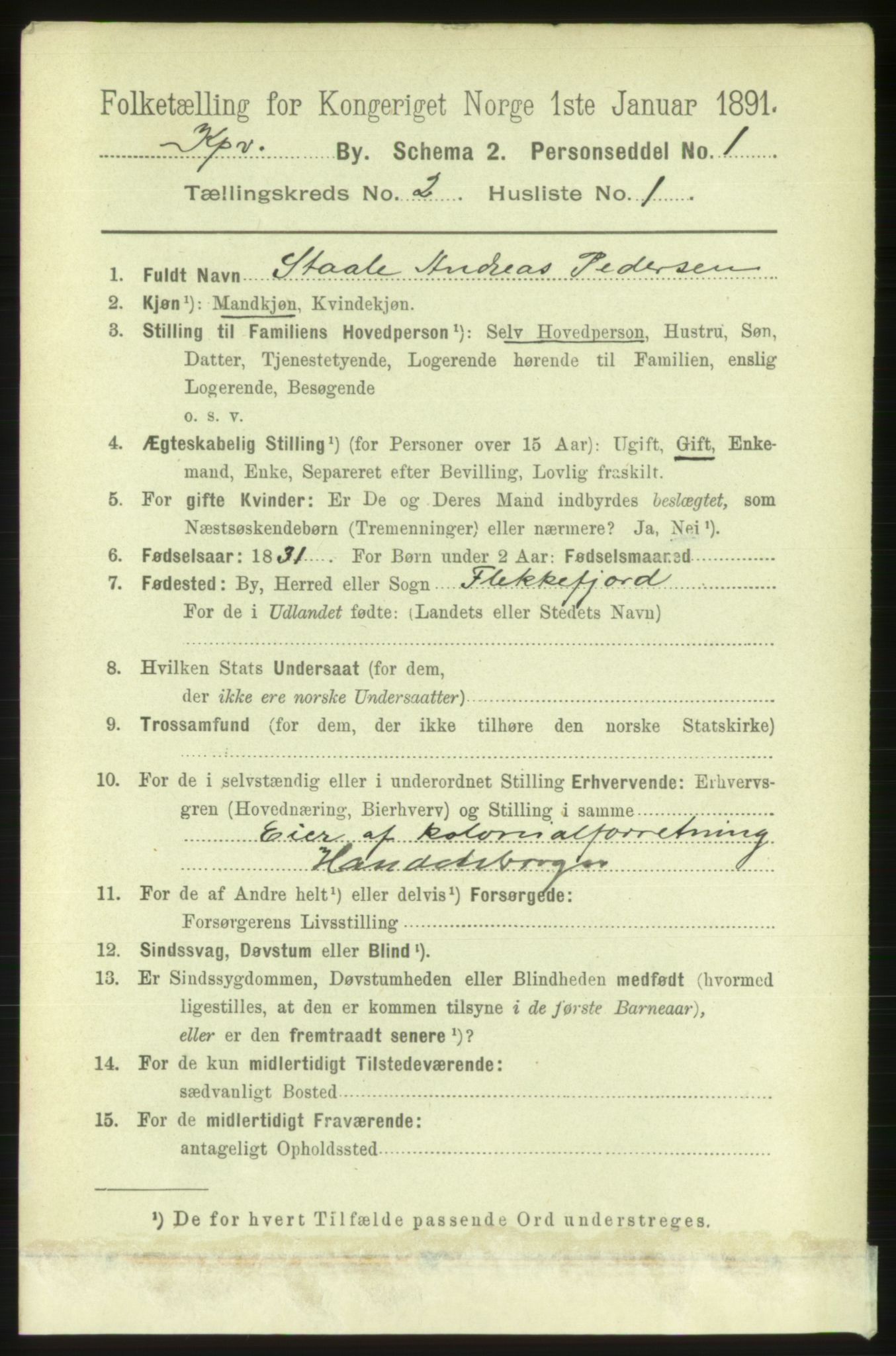 RA, 1891 census for 1105 Kopervik, 1891, p. 116