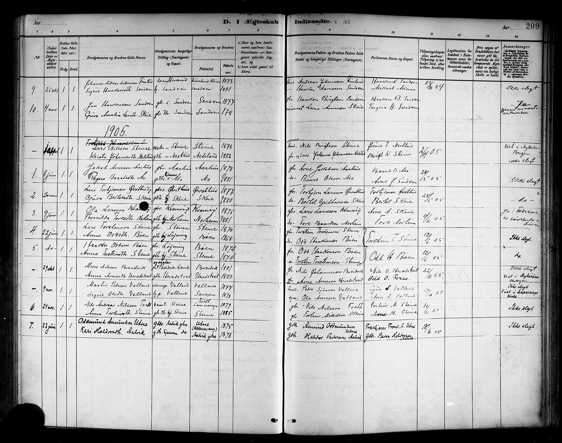 Kvam sokneprestembete, SAB/A-76201/H/Hab: Parish register (copy) no. B 3, 1884-1916, p. 209