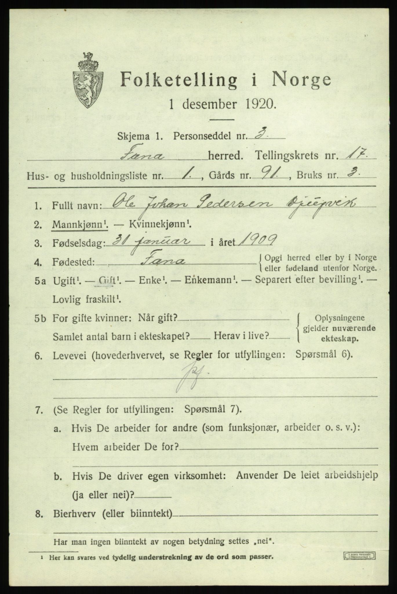 SAB, 1920 census for Fana, 1920, p. 22209