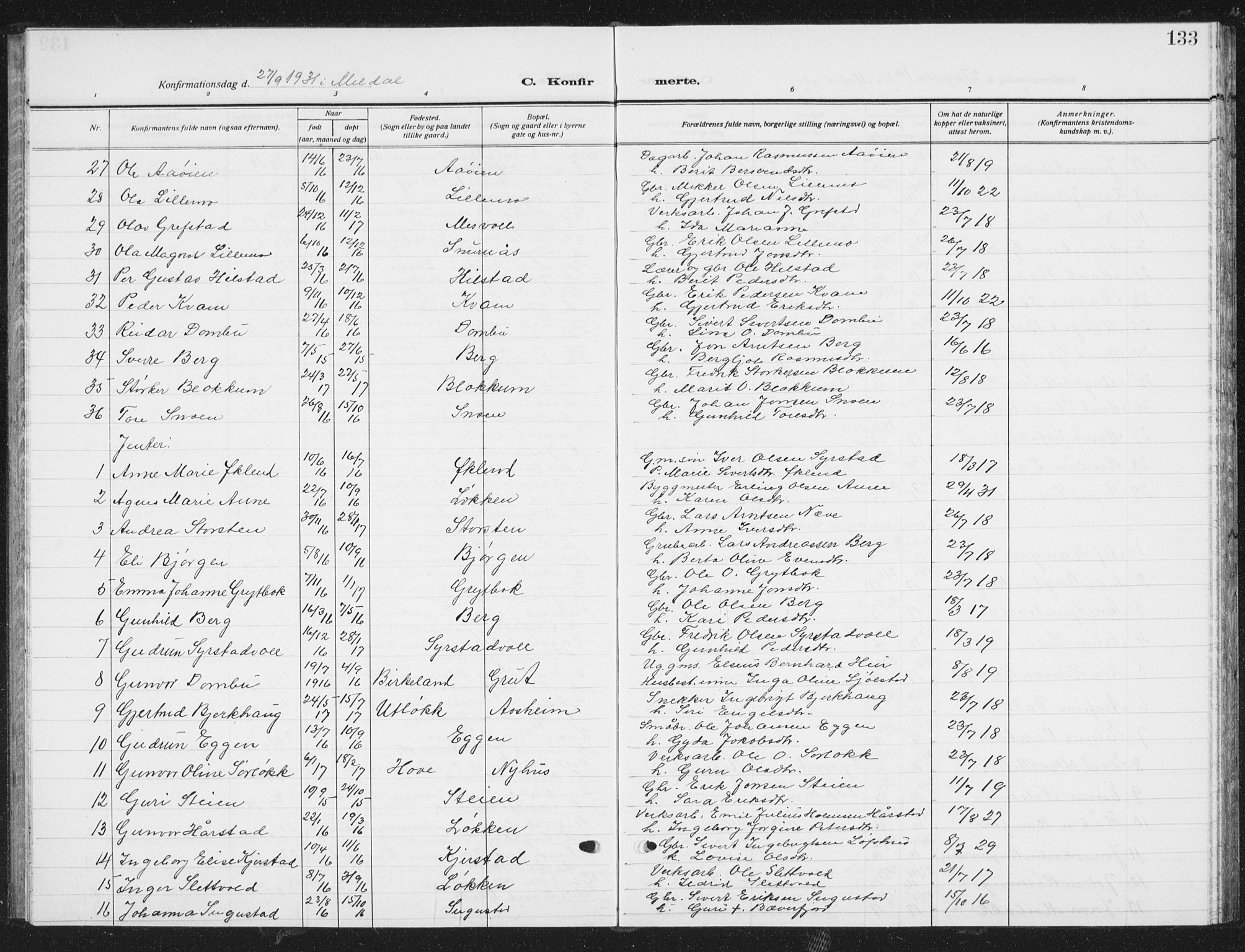 Ministerialprotokoller, klokkerbøker og fødselsregistre - Sør-Trøndelag, SAT/A-1456/672/L0866: Parish register (copy) no. 672C05, 1929-1939, p. 133