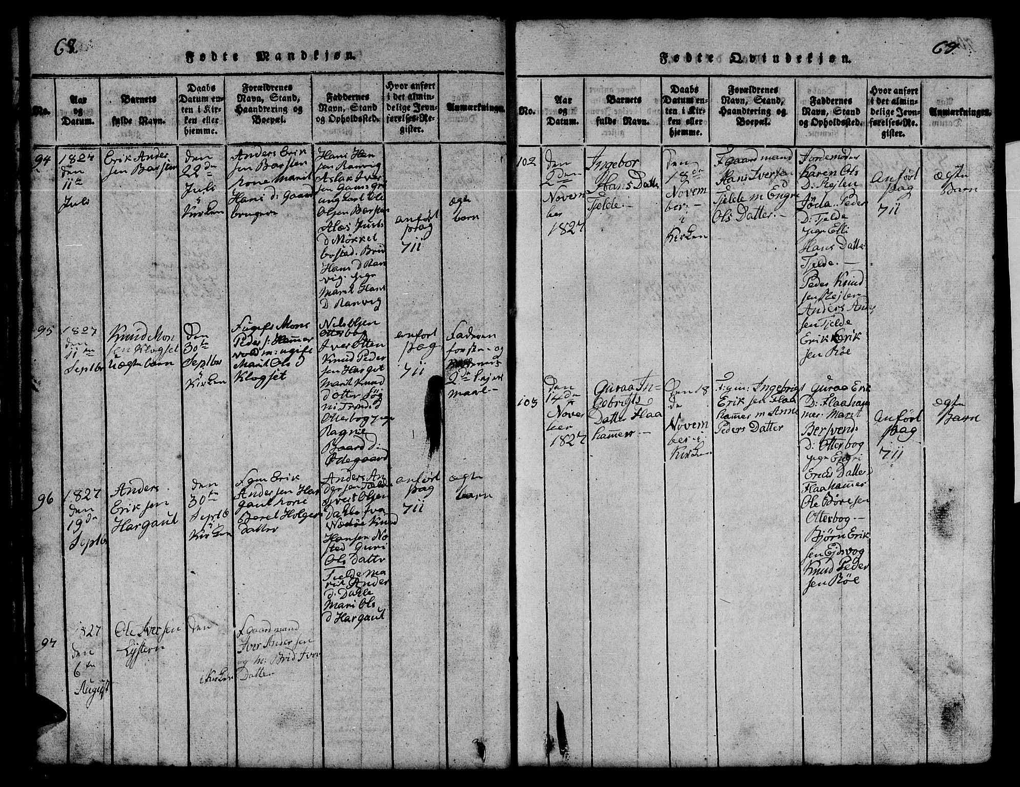 Ministerialprotokoller, klokkerbøker og fødselsregistre - Møre og Romsdal, SAT/A-1454/551/L0629: Parish register (copy) no. 551C01, 1818-1839, p. 68-69