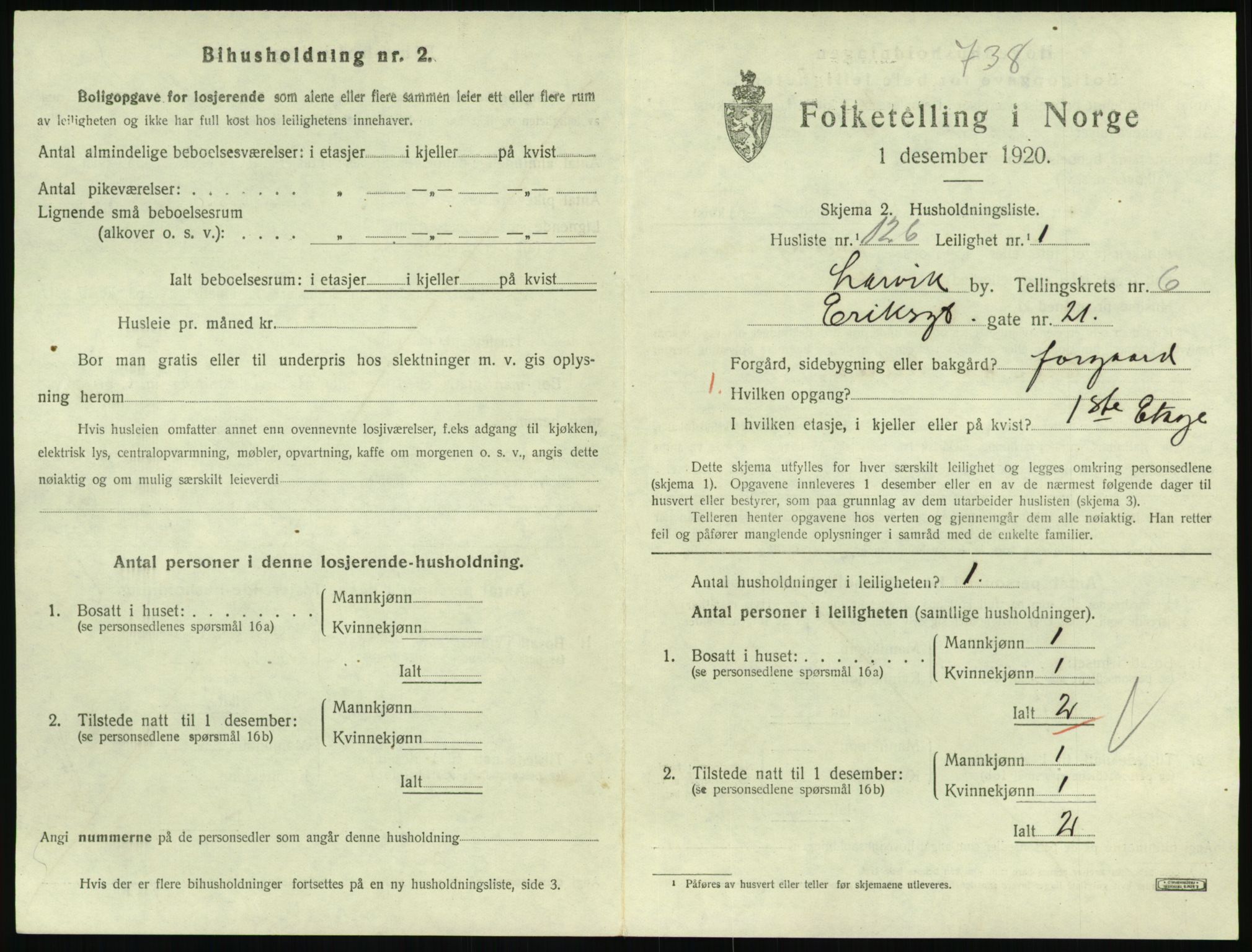 SAKO, 1920 census for Larvik, 1920, p. 5856