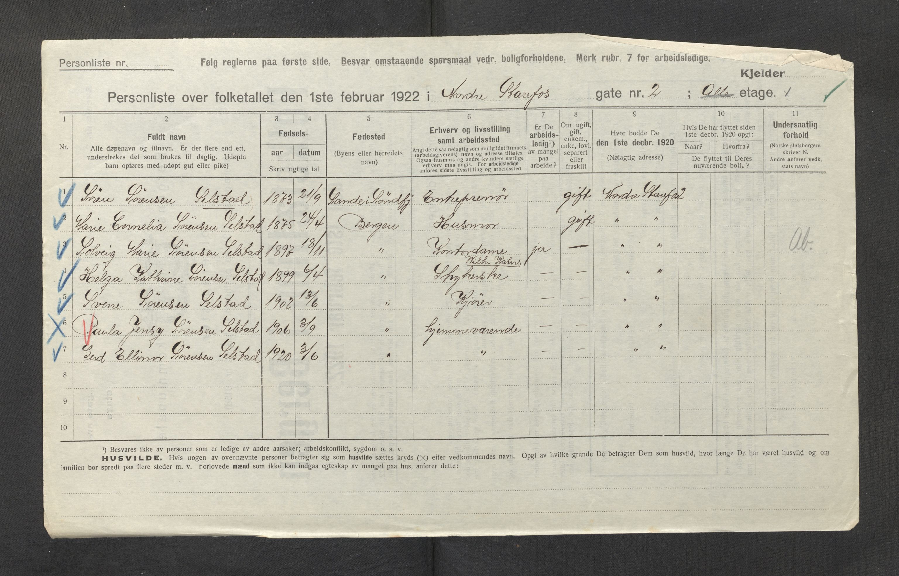 SAB, Municipal Census 1922 for Bergen, 1922, p. 38896