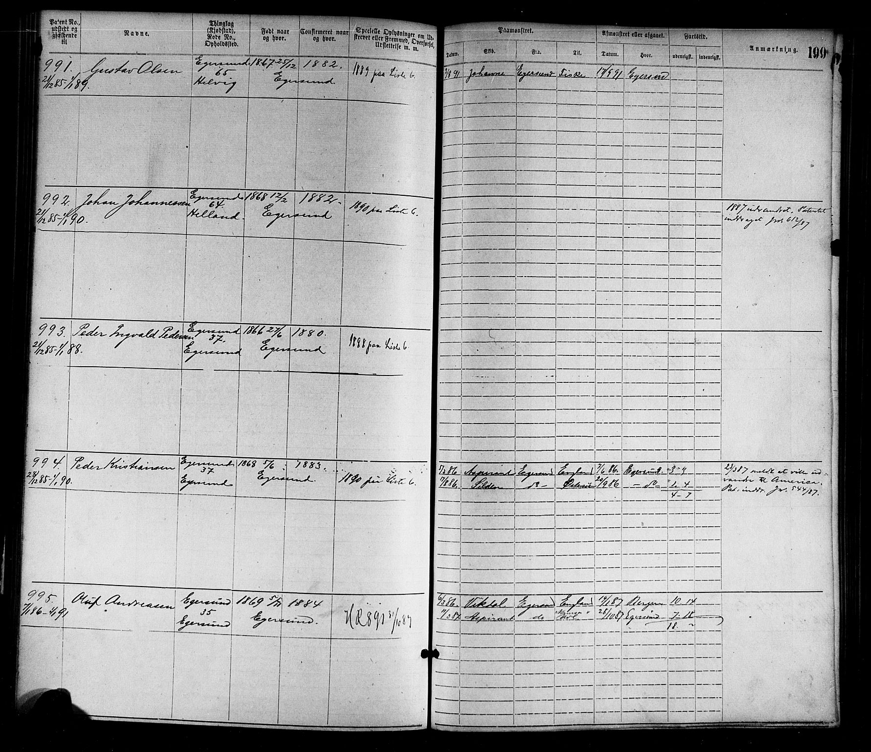 Egersund mønstringskrets, AV/SAK-2031-0019/F/Fa/L0001: Annotasjonsrulle nr 1-1440 med register, O-1, 1869-1895, p. 222