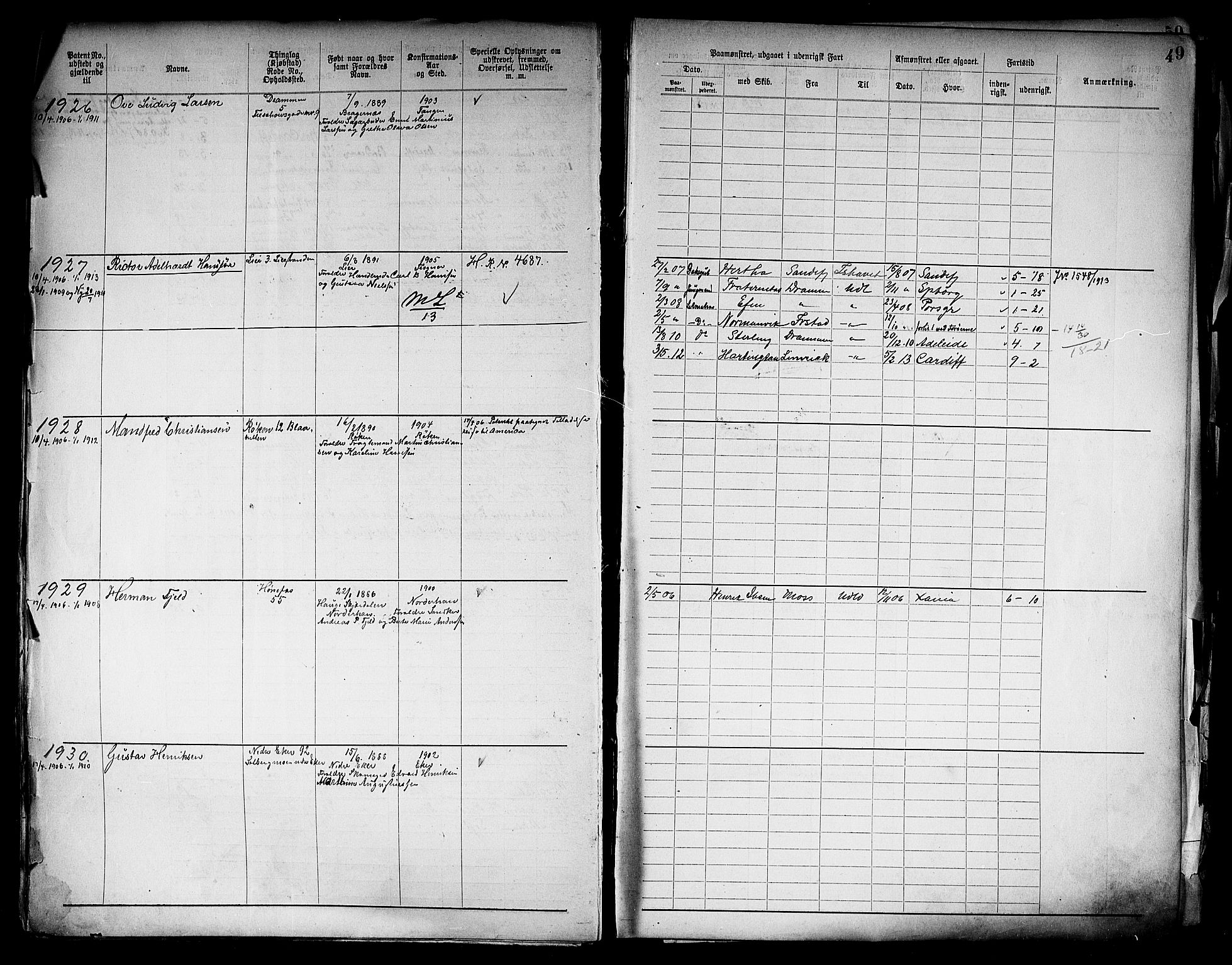 Drammen innrulleringsdistrikt, SAKO/A-781/F/Fb/L0006: Annotasjonsrulle, 1905-1911, p. 51