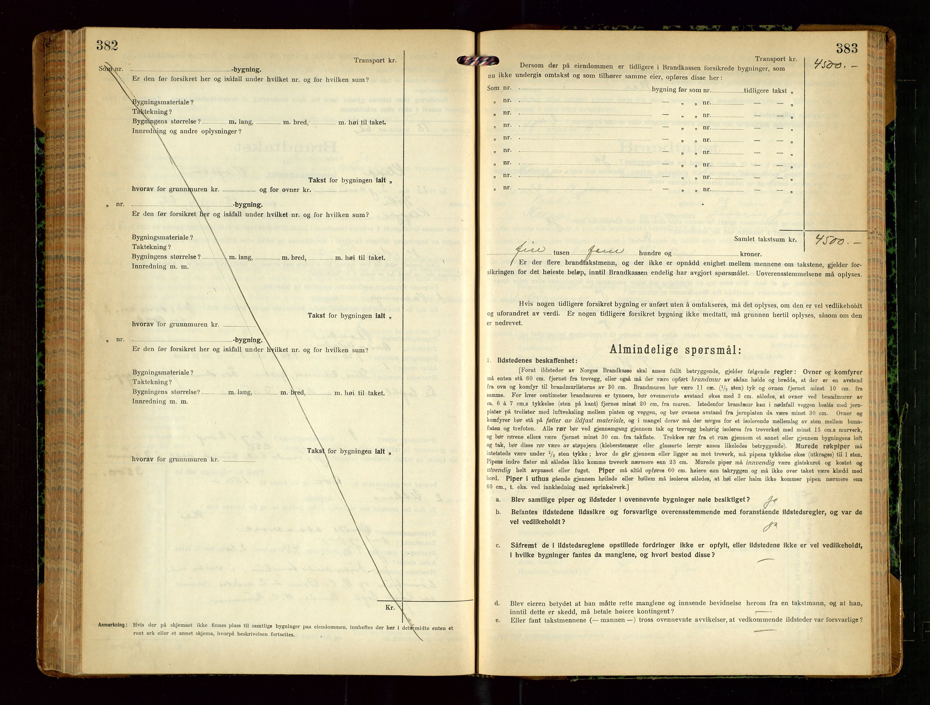 Klepp lensmannskontor, SAST/A-100163/Goc/L0010: "Brandtakstprotokoll" m/register, 1919-1924, p. 382-383