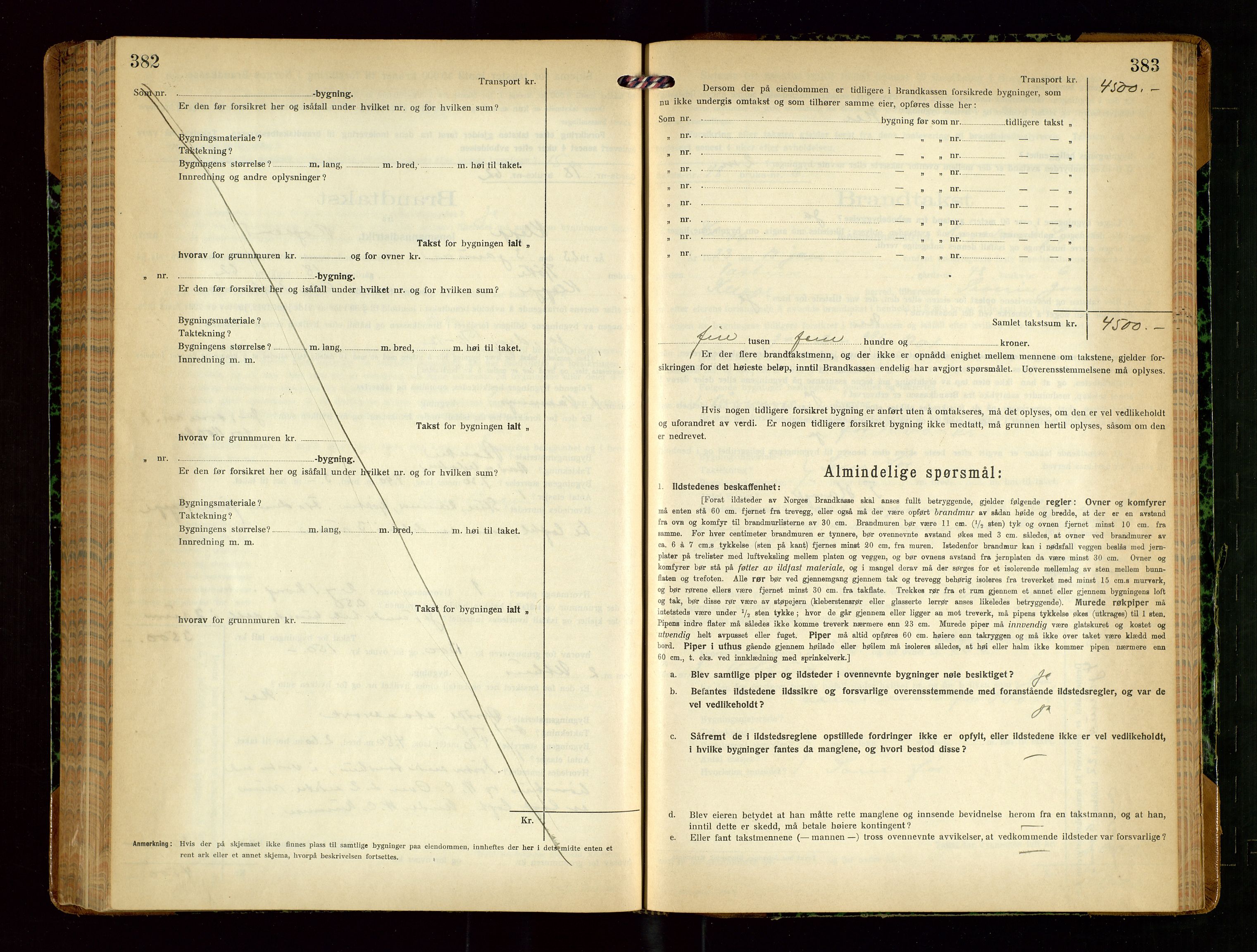 Klepp lensmannskontor, AV/SAST-A-100163/Goc/L0010: "Brandtakstprotokoll" m/register, 1919-1924, p. 382-383