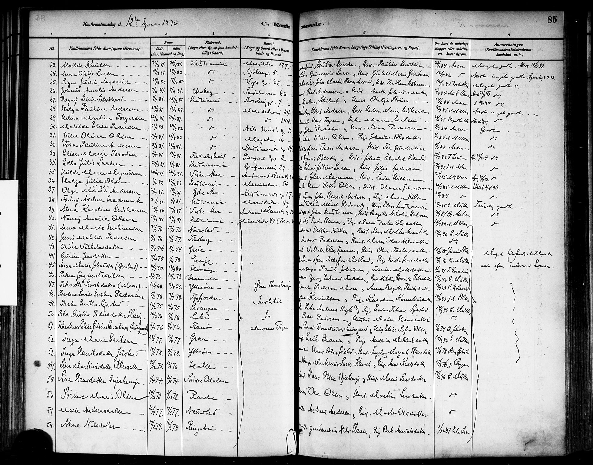 Sagene prestekontor Kirkebøker, SAO/A-10796/F/L0002: Parish register (official) no. 2, 1880-1897, p. 85
