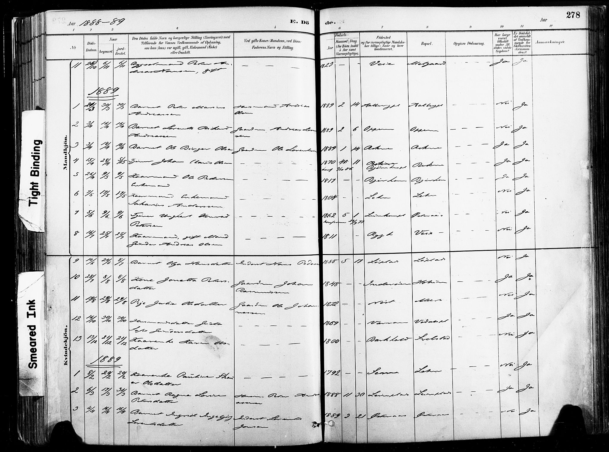 Ministerialprotokoller, klokkerbøker og fødselsregistre - Nord-Trøndelag, SAT/A-1458/735/L0351: Parish register (official) no. 735A10, 1884-1908, p. 278
