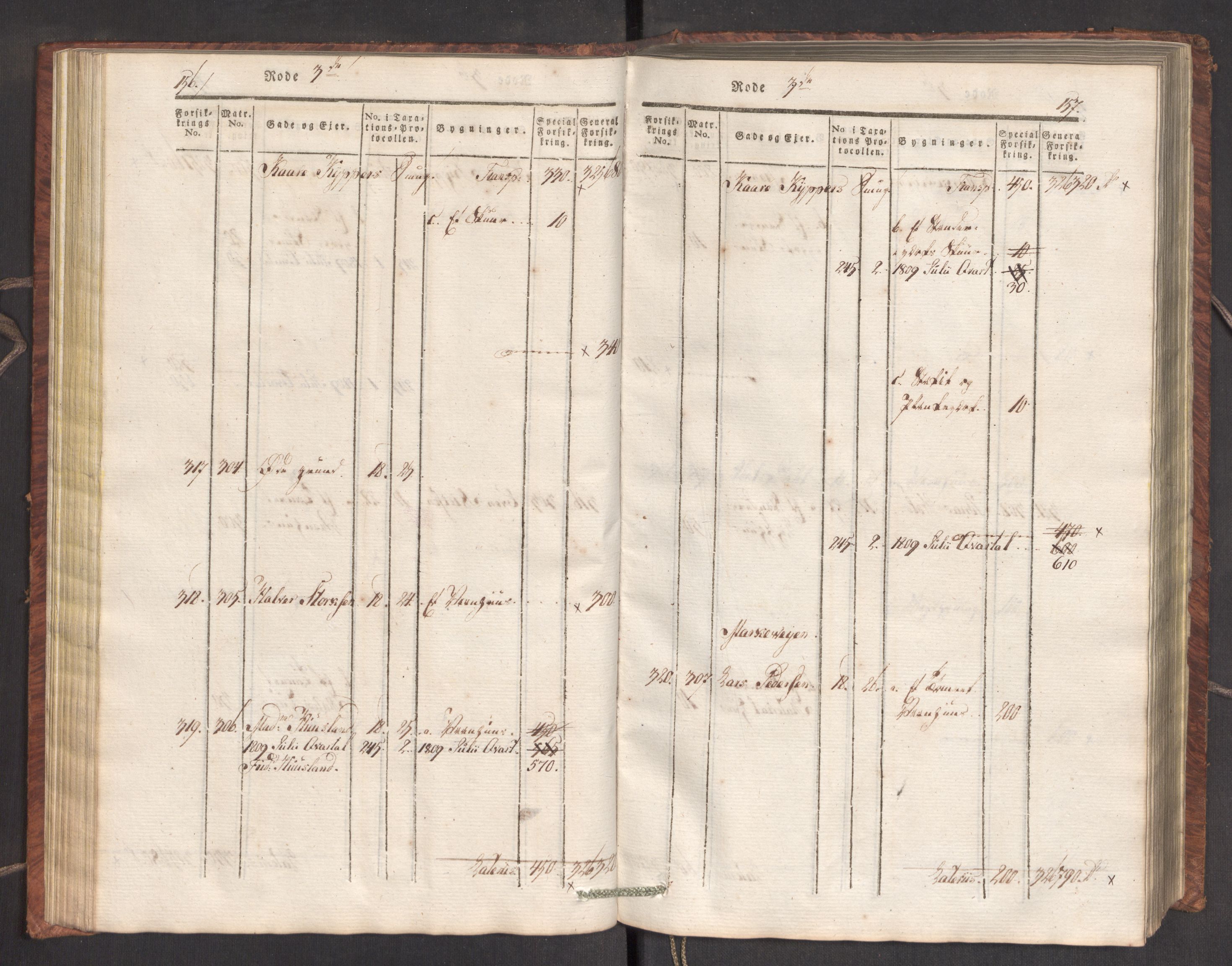 Kommersekollegiet, Brannforsikringskontoret 1767-1814, AV/RA-EA-5458/F/Fa/L0007/0001: Bergen / Branntakstprotokoll, 1807-1817, p. 156-157