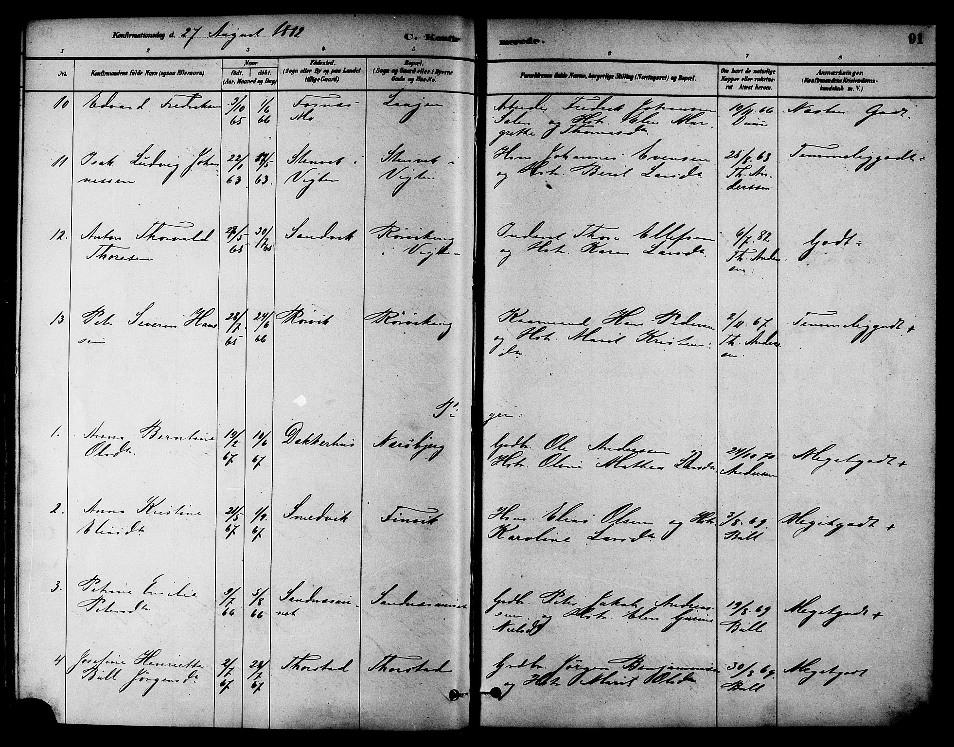 Ministerialprotokoller, klokkerbøker og fødselsregistre - Nord-Trøndelag, SAT/A-1458/784/L0672: Parish register (official) no. 784A07, 1880-1887, p. 91