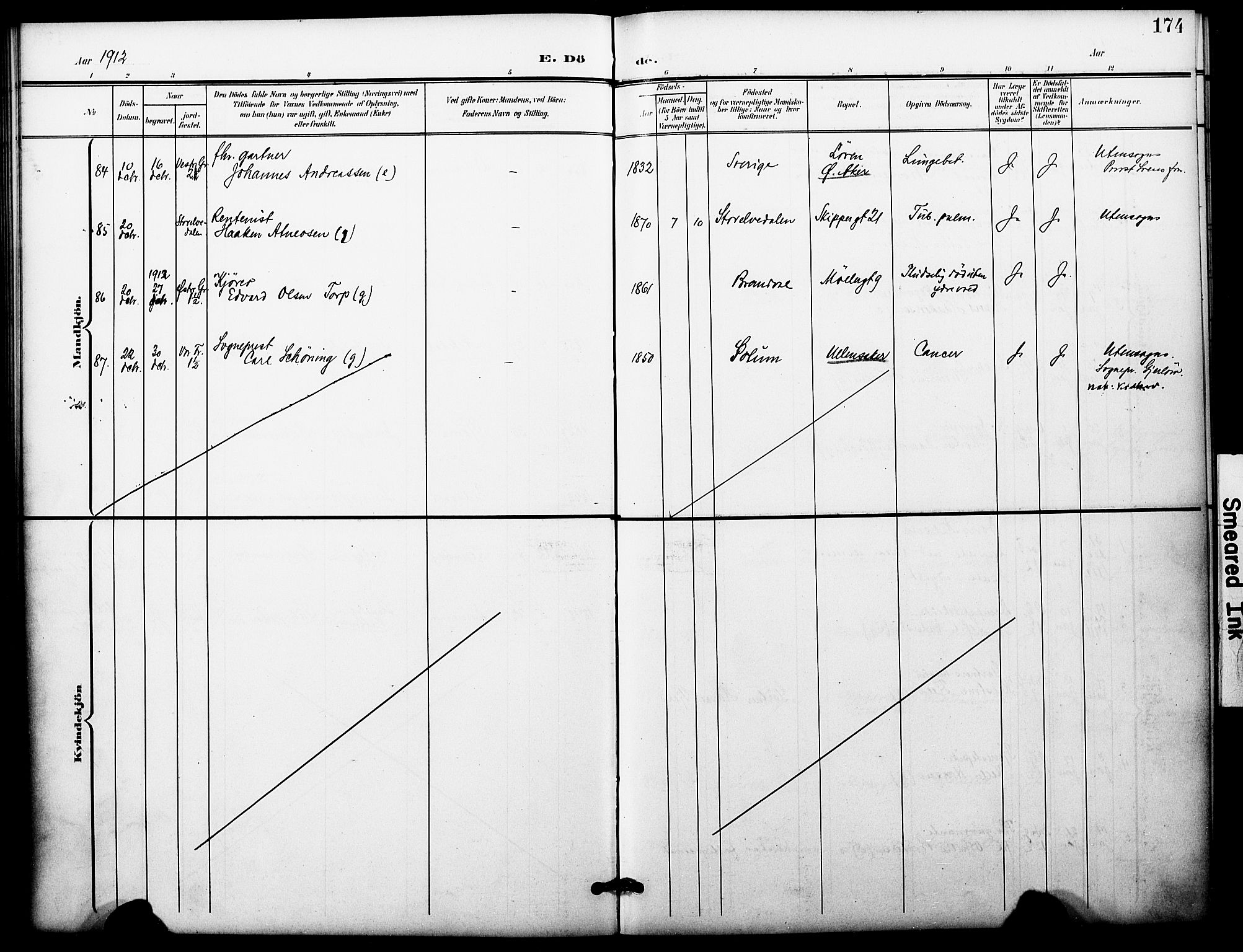 Oslo domkirke Kirkebøker, SAO/A-10752/F/Fa/L0036: Parish register (official) no. 36, 1901-1919, p. 174