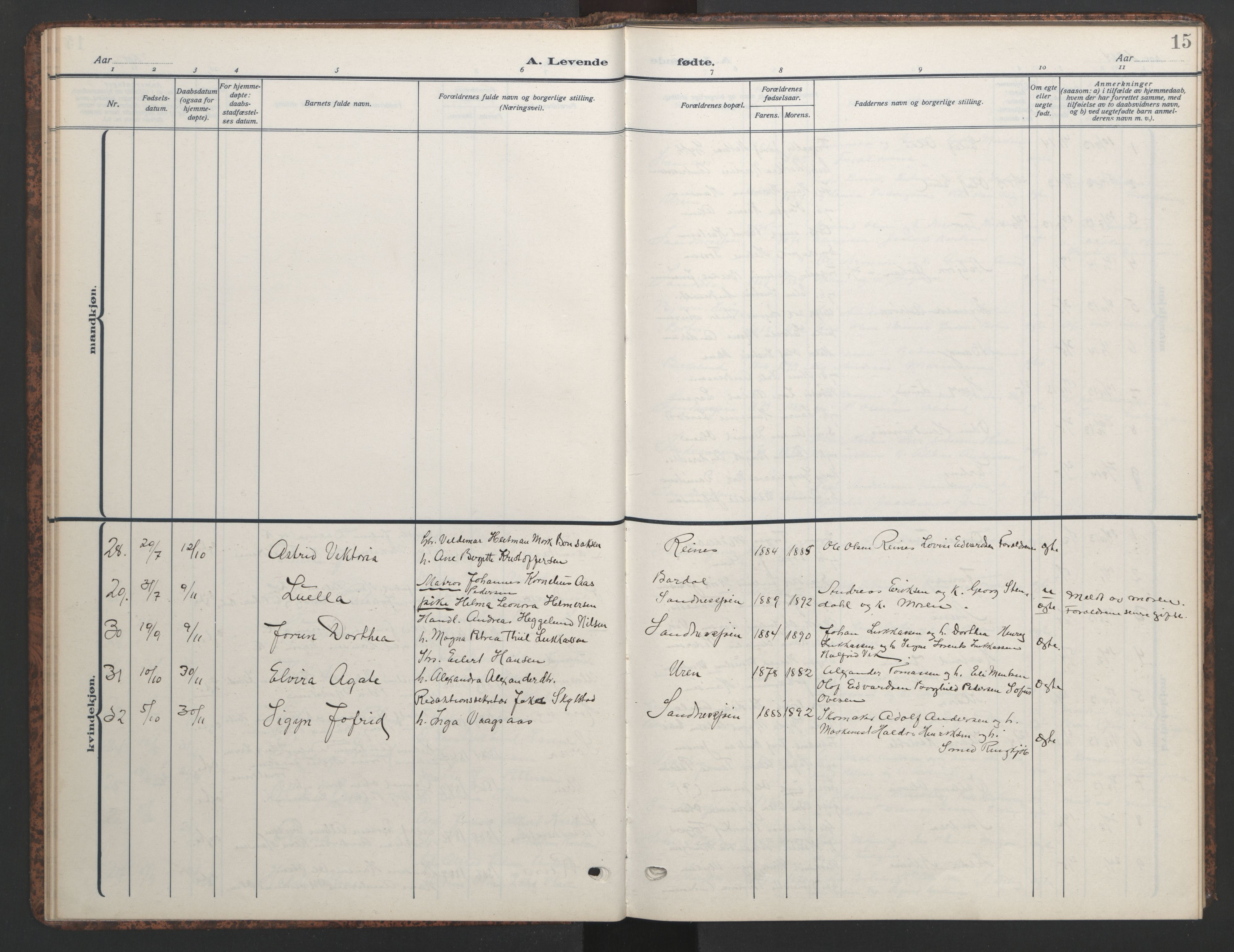 Ministerialprotokoller, klokkerbøker og fødselsregistre - Nordland, AV/SAT-A-1459/831/L0480: Parish register (copy) no. 831C07, 1909-1946, p. 15