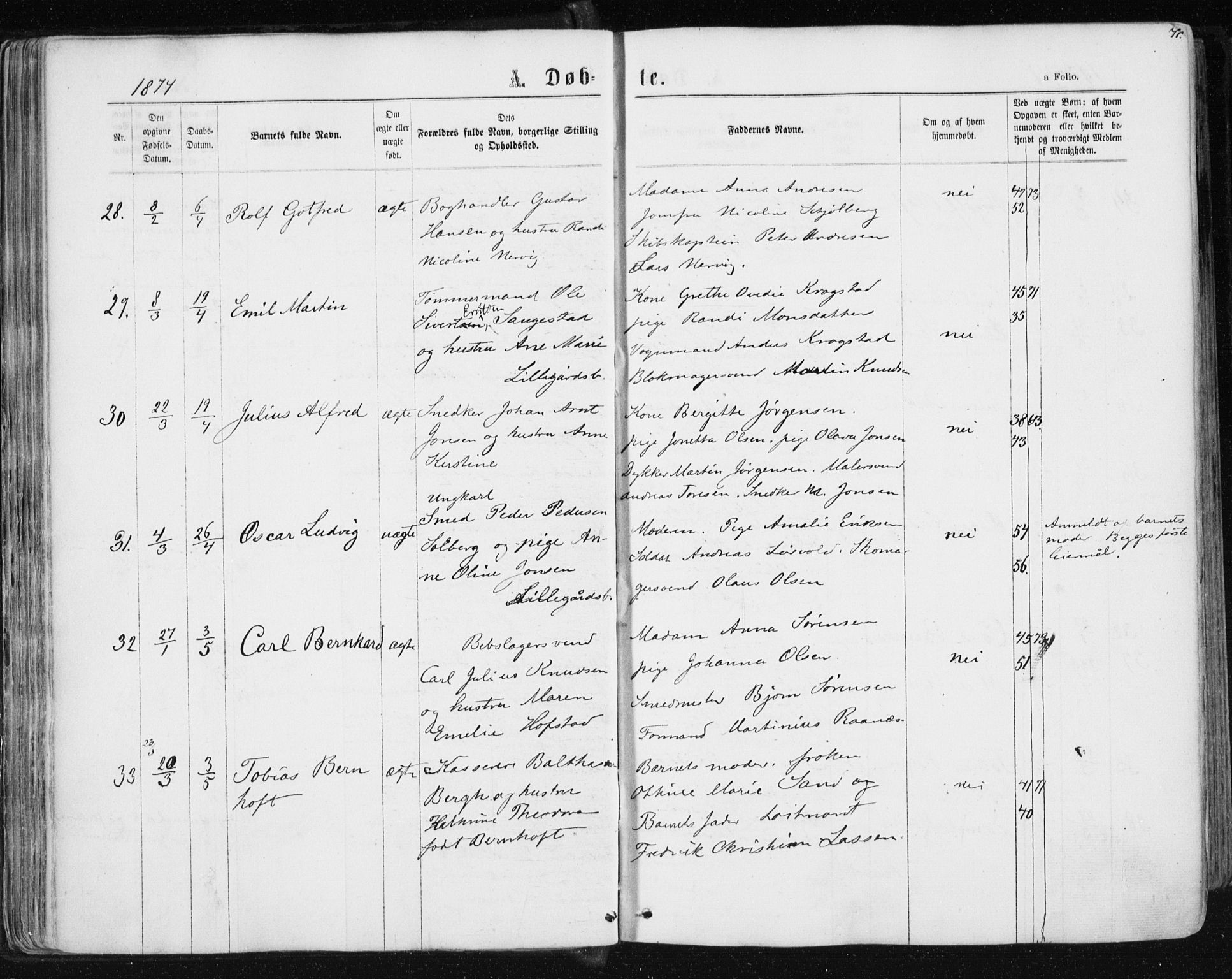 Ministerialprotokoller, klokkerbøker og fødselsregistre - Sør-Trøndelag, AV/SAT-A-1456/604/L0186: Parish register (official) no. 604A07, 1866-1877, p. 71